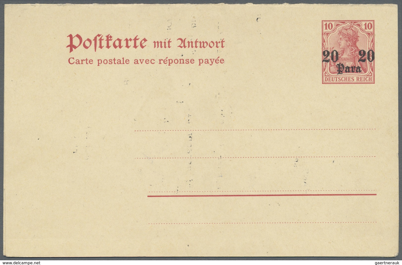 GA Deutsche Post In Der Türkei - Ganzsachen: 20 Para Doppelkarte Aufdruck Auf Urkarte P 82 Ungebraucht - Deutsche Post In Der Türkei