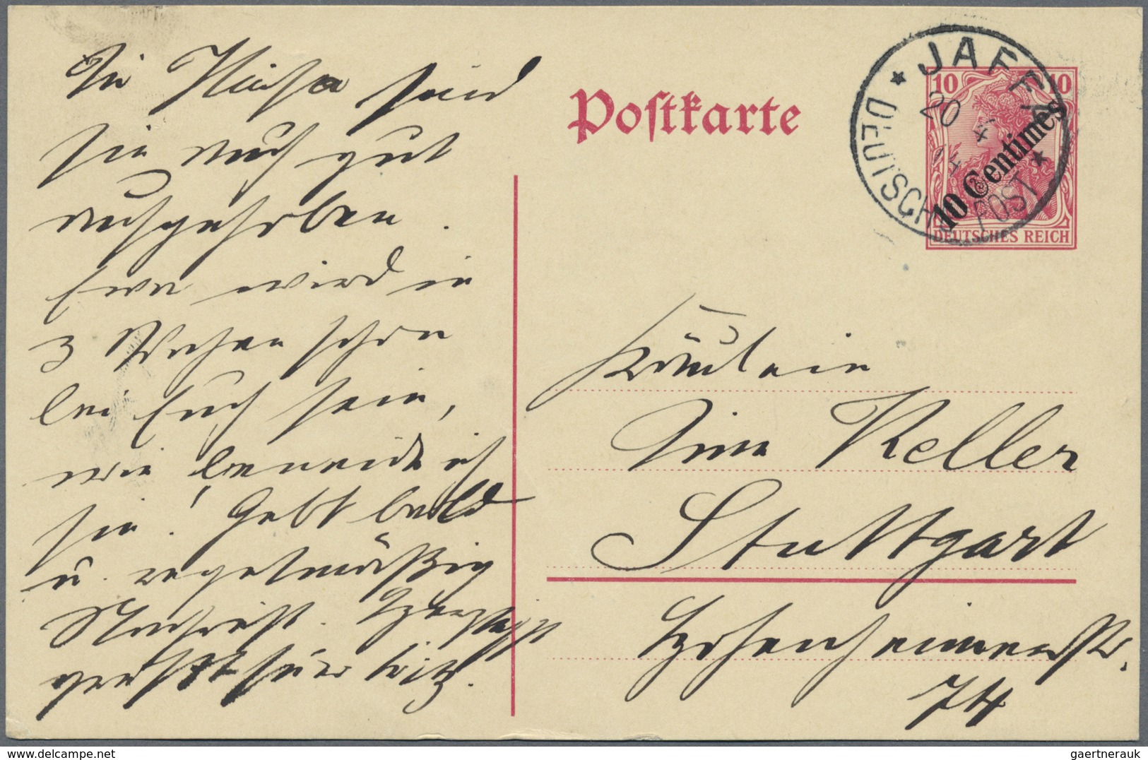 GA Deutsche Post In Der Türkei - Ganzsachen: 1914, 20.4., 10 Centimes Auf 10 Pf Germania GA M. WZ I, Se - Turchia (uffici)