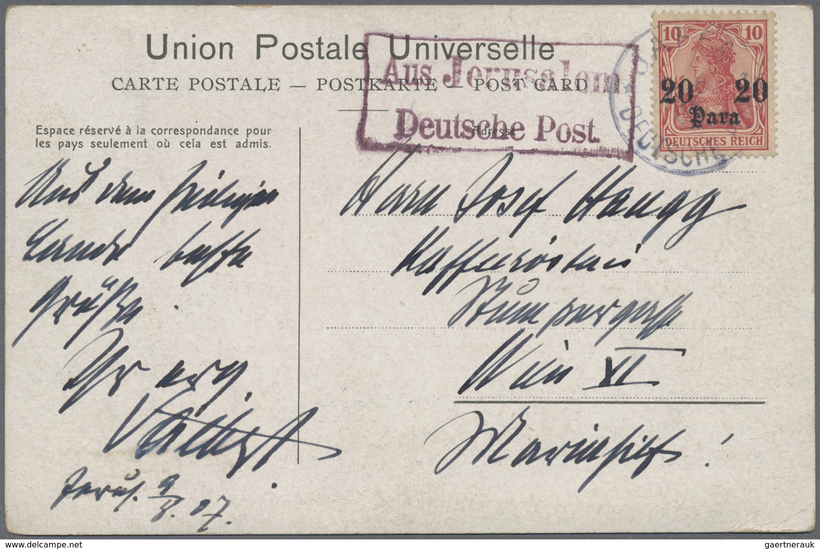 Br Deutsche Post In Der Türkei - Stempel: "Aus Jerusalem/Deutsche Post." Nebenstempel Vom 9.6.1907 In R - Deutsche Post In Der Türkei