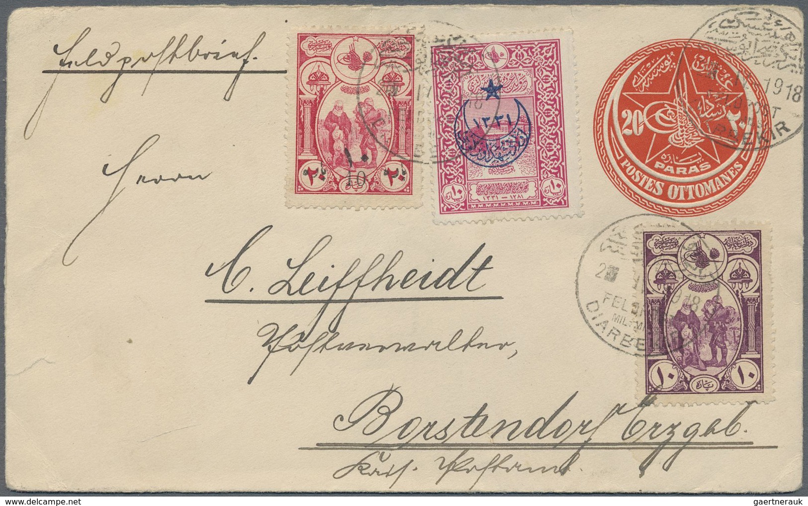GA Deutsche Post In Der Türkei - Stempel: 1918 (2.4), "MIL MISS DIARBEKIR" Drei Abschläge Auf Türkische - Deutsche Post In Der Türkei