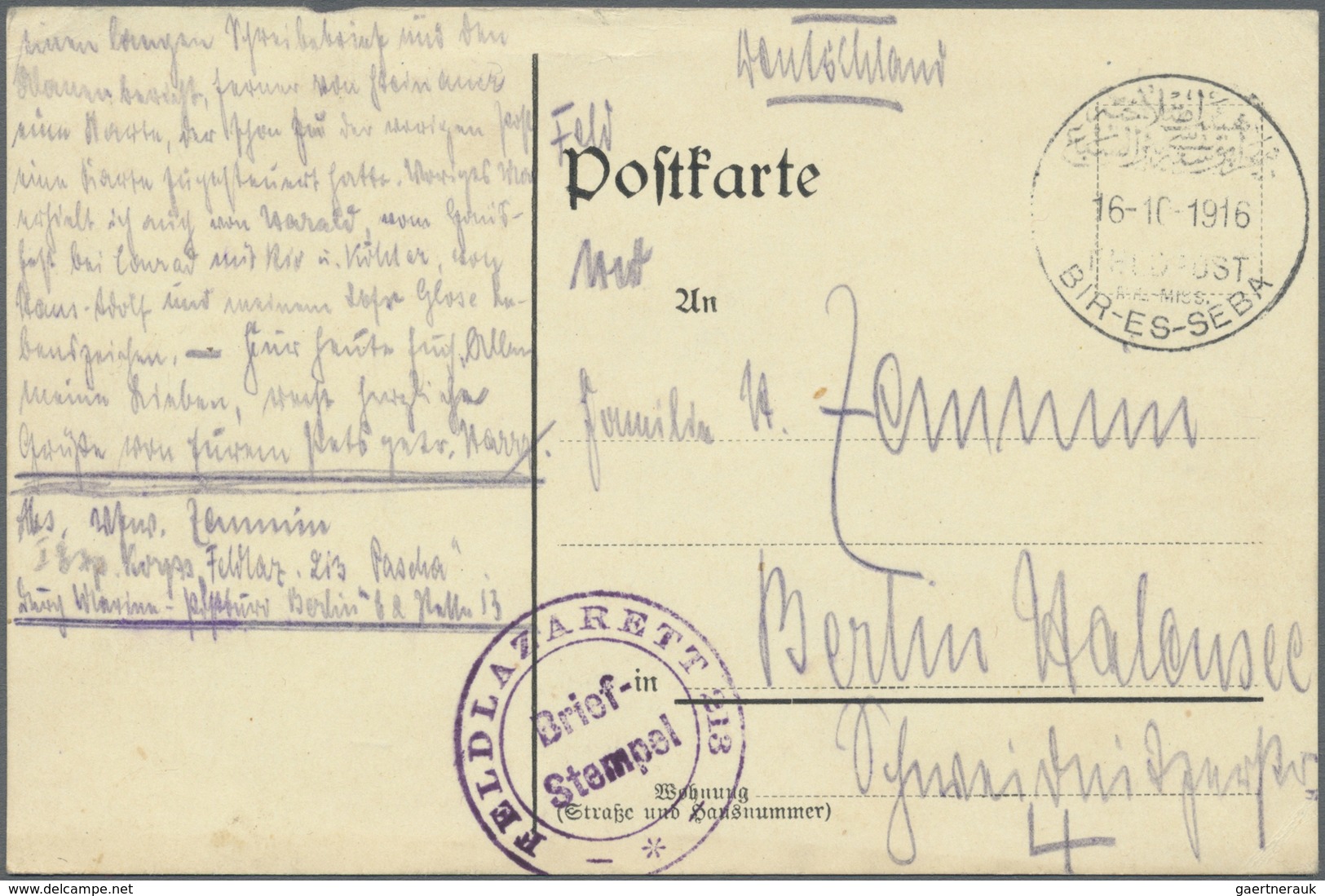 Br Deutsche Post In Der Türkei - Stempel: "FELDPOST MIL. MISS. BIR.-ES-SEBA" Auf FP-Karte Vom 16.10.191 - Deutsche Post In Der Türkei
