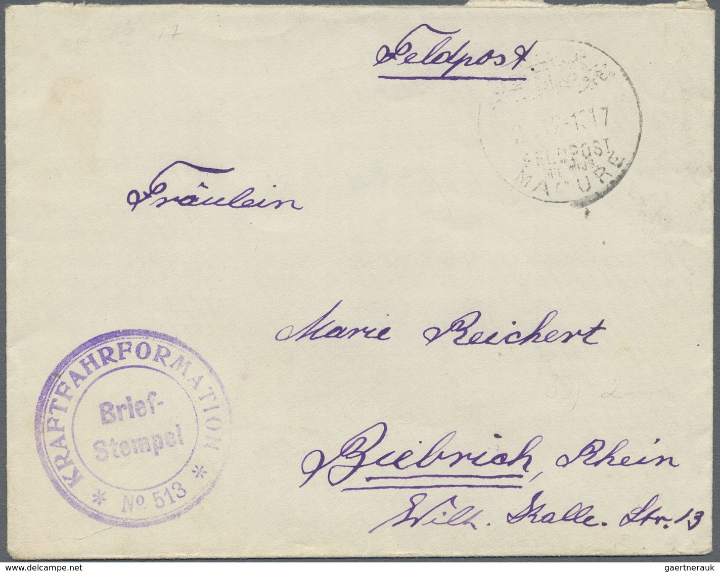 Br Deutsche Post In Der Türkei - Stempel: 1917, "MIL.MISS.MAMURE" Vom 2.12.17 Auf FP-Brief Mit Violette - Deutsche Post In Der Türkei