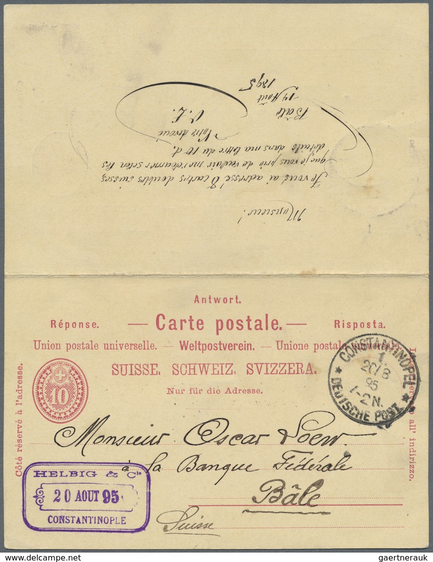 GA Deutsche Post In Der Türkei - Besonderheiten: Incoming Mail: 1895, Schweiz 10 C. Doppel-Ganzsachenka - Turquie (bureaux)