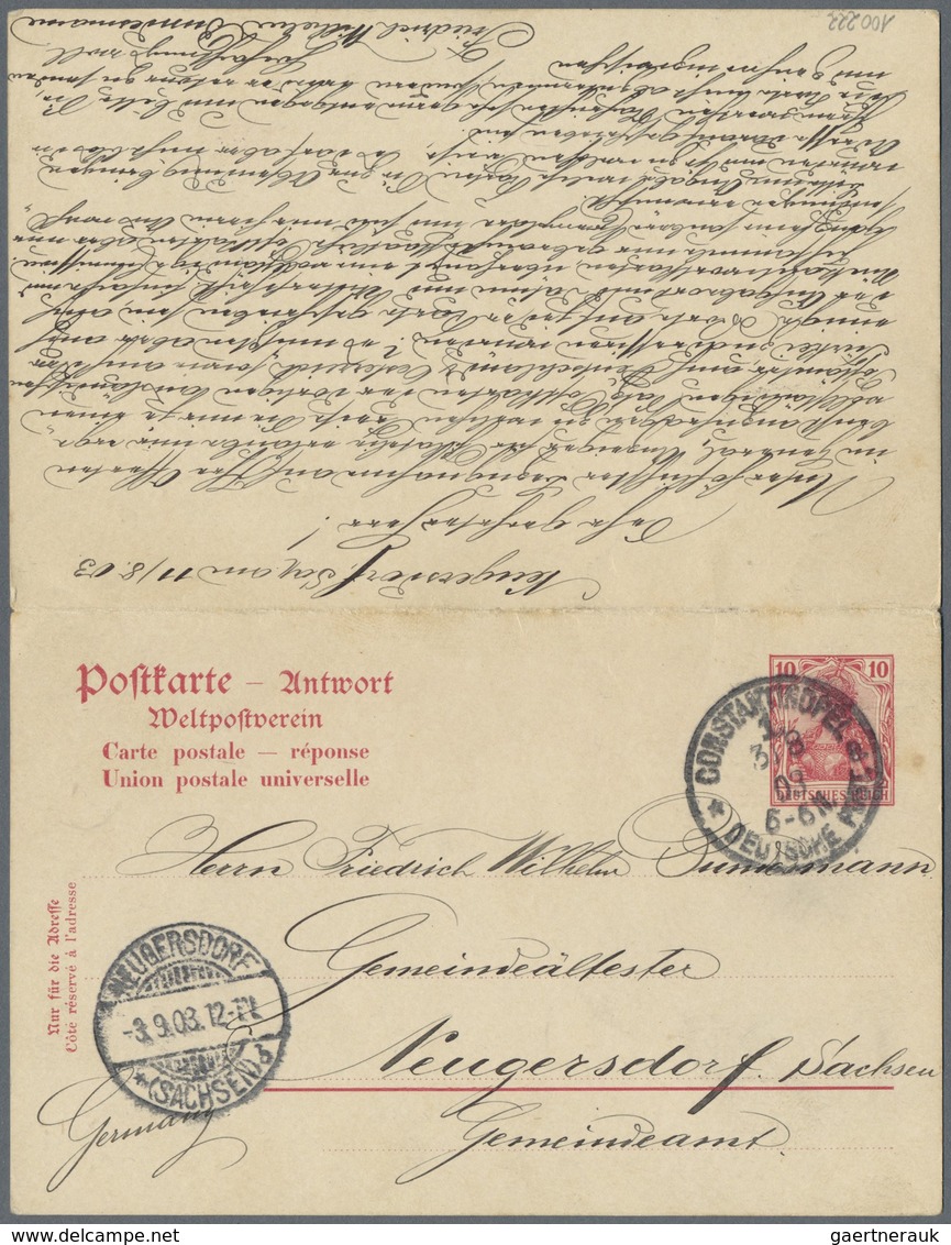 GA Deutsche Post In Der Türkei - Besonderheiten: 3.9.1903, 10/10 Pfg. Germania Ganzsachen - Doppelkarte - Turquie (bureaux)