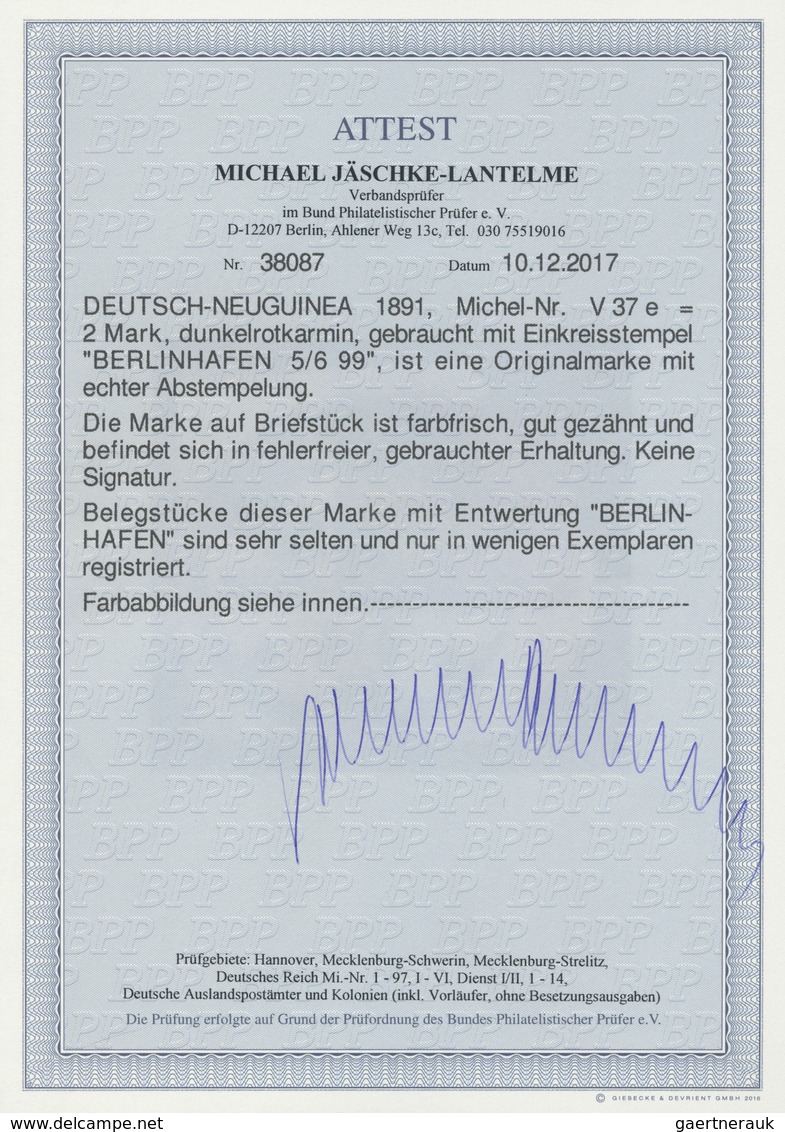 Brfst Deutsch-Neuguinea - Vorläufer: 1899, Freimarke 2 M Dunkelrotkamin Auf Kleinem Briefstück Mit Seltene - Deutsch-Neuguinea