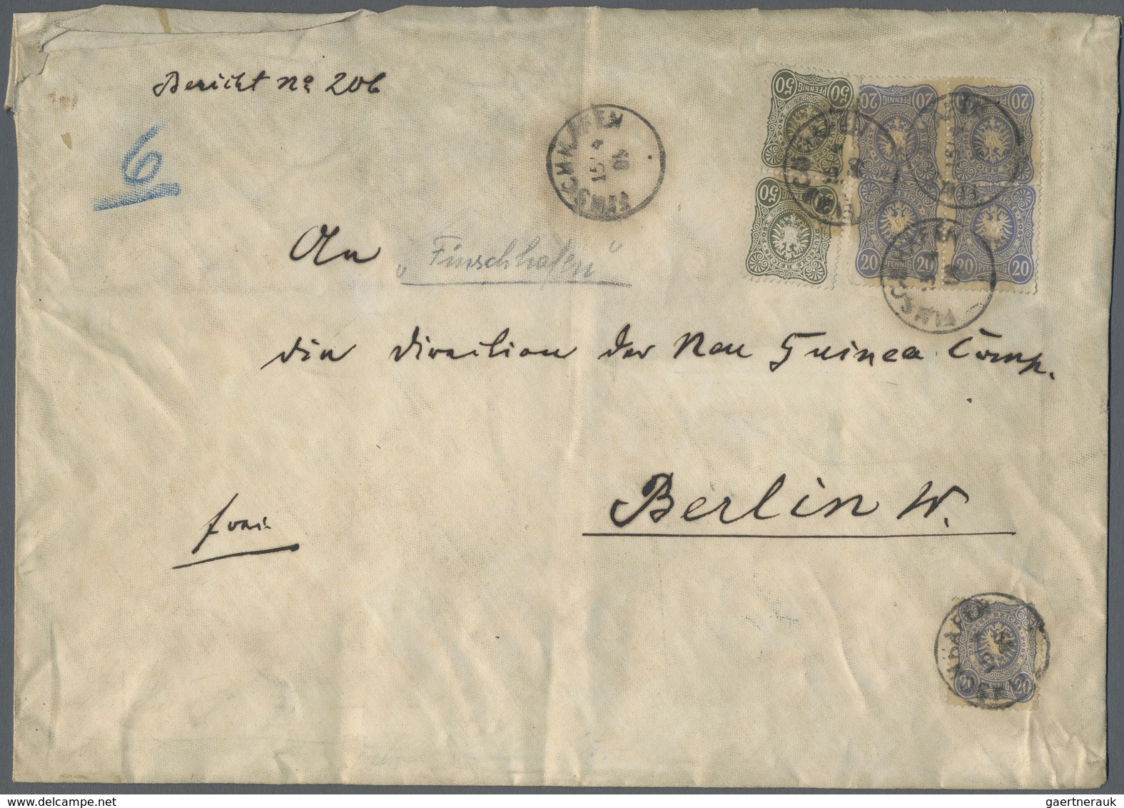 Br Deutsch-Neuguinea - Vorläufer: 1889 (15.4.), 2x 50 Pfg. Dunkel-oliv Und 5x 20 Pfg. Dunkelultramarin - Nuova Guinea Tedesca