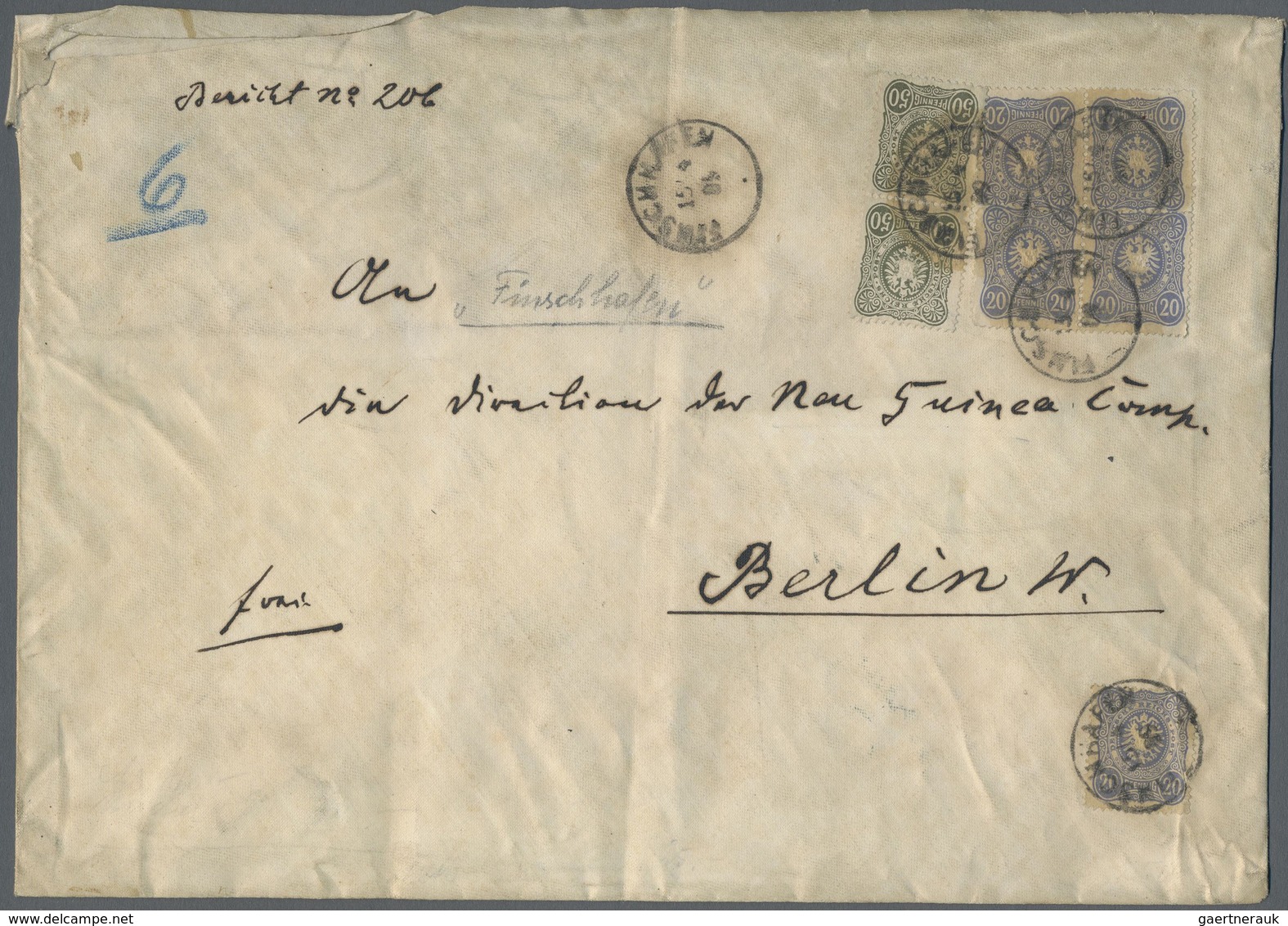 Br Deutsch-Neuguinea - Vorläufer: 1889 (15.4.), 2x 50 Pfg. Dunkel-oliv Und 5x 20 Pfg. Dunkelultramarin - Nouvelle-Guinée