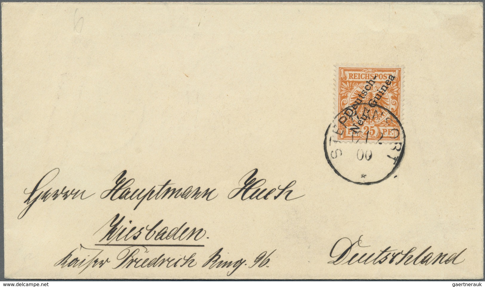 Br Deutsch-Neuguinea: 1900: STEPHANSORT (k1) Auf 25 Pfg Orange Einzelfranaktur Nach Wiesbaden. Rückseit - Duits-Nieuw-Guinea
