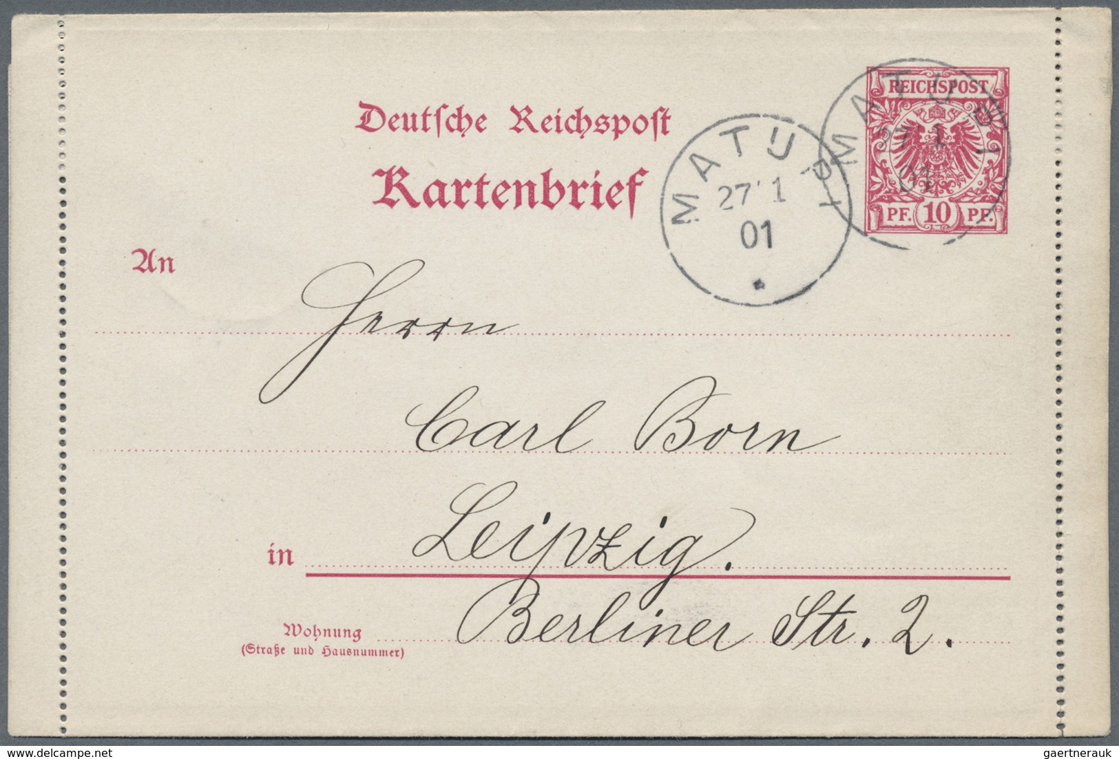 GA Deutsch-Neuguinea - Ganzsachen: 27.1.1901, 10 Pf. DR-GS-Kartenbrief Ab "MATUPI" N. Leipzig, Ak-o Rs. - Deutsch-Neuguinea