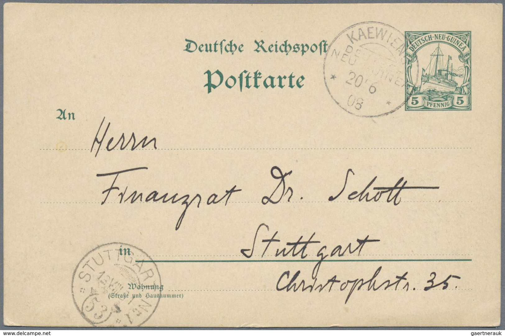 GA Deutsch-Neuguinea - Besonderheiten: 11908 (20.6.), 5 Pfg. GA-Karte Von Professor Dr. Karl Sapper (Ge - Deutsch-Neuguinea