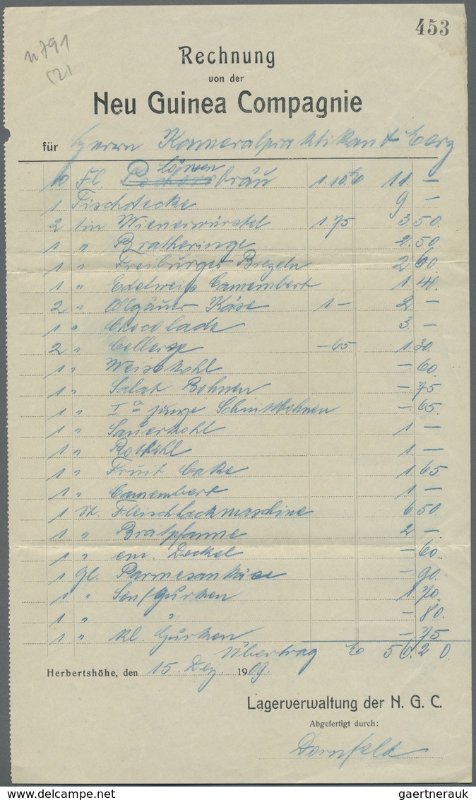 Deutsch-Neuguinea - Besonderheiten: 1909: Neuguinea Compagnie,  2-seitiger Vordruck-Rechnungsbogen - Nouvelle-Guinée