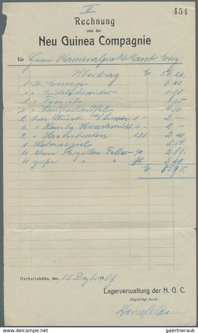Deutsch-Neuguinea - Besonderheiten: 1909: Neuguinea Compagnie,  2-seitiger Vordruck-Rechnungsbogen - Nouvelle-Guinée