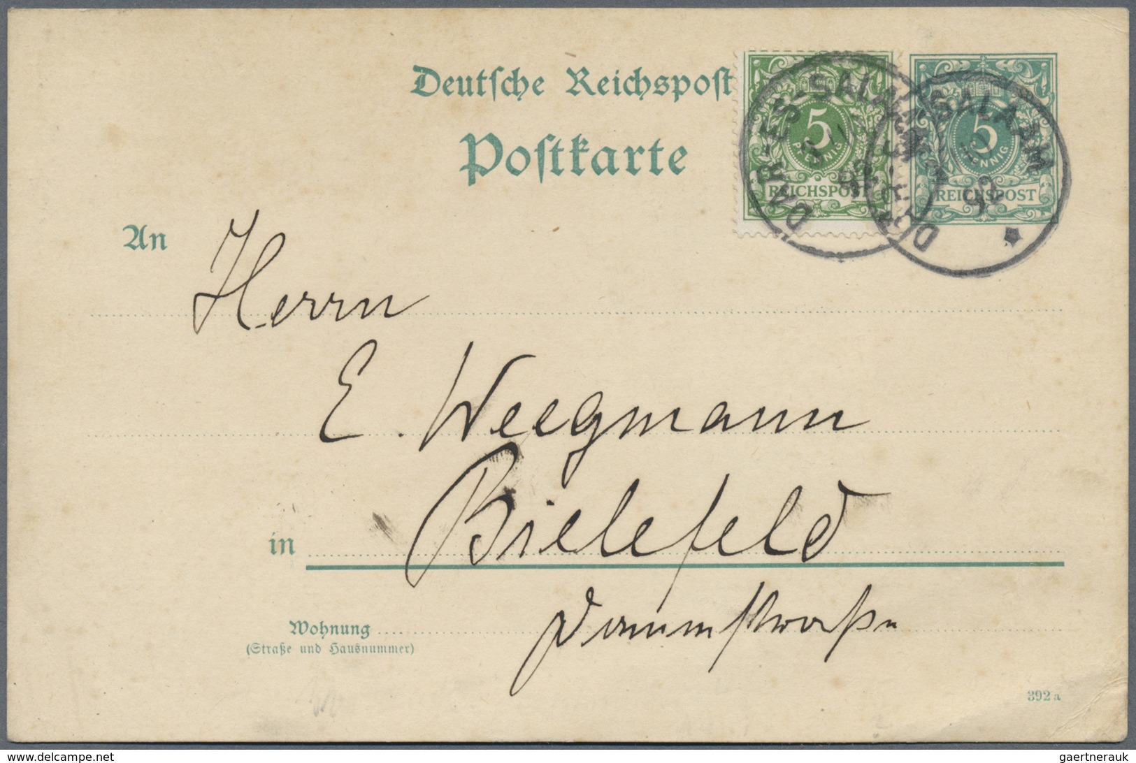 GA Deutsch-Ostafrika - Vorläufer: 3.10.1892, 5 Pfg. DR- Ganzsachenkarte Mit 5 Pfg. Als Zusatzfrankatur - Deutsch-Ostafrika