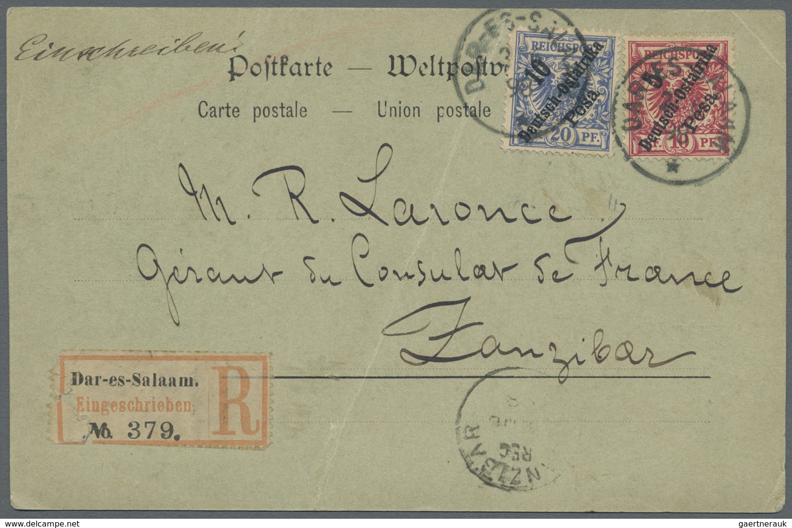 Br Deutsch-Ostafrika: 1898. Eingeschrieben Bildpostkarte "Gouverneurs Villa, Dar-es-Salaam" (vertikaler - Deutsch-Ostafrika