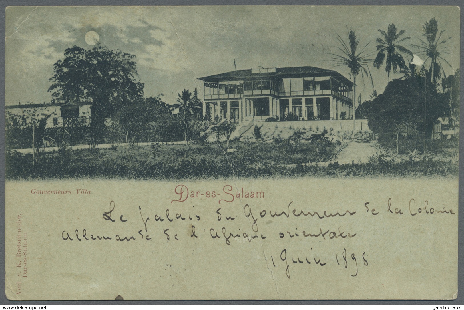 Br Deutsch-Ostafrika: 1898. Eingeschrieben Bildpostkarte "Gouverneurs Villa, Dar-es-Salaam" (vertikaler - Deutsch-Ostafrika