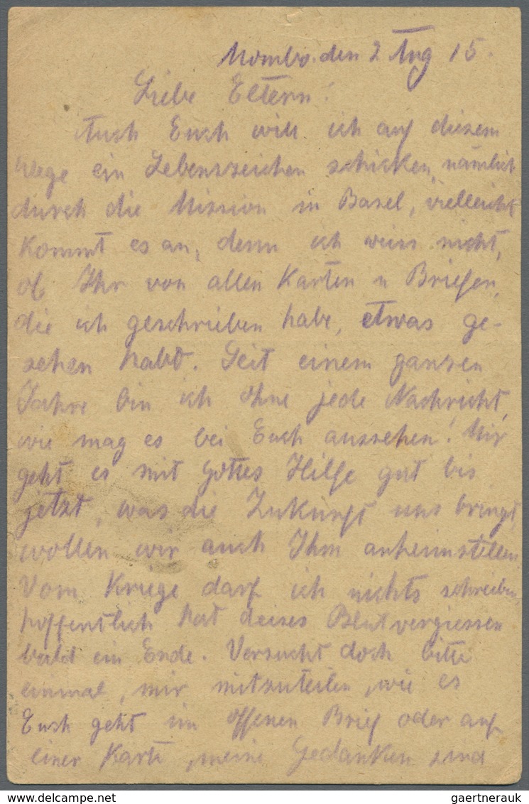 Br Deutsch-Ostafrika: 1915, 7 1/2 H Yacht Auf Feldpostkarte Ab MOMBO Am 3.3.15 Mit Rotem Zensurstempel - Deutsch-Ostafrika