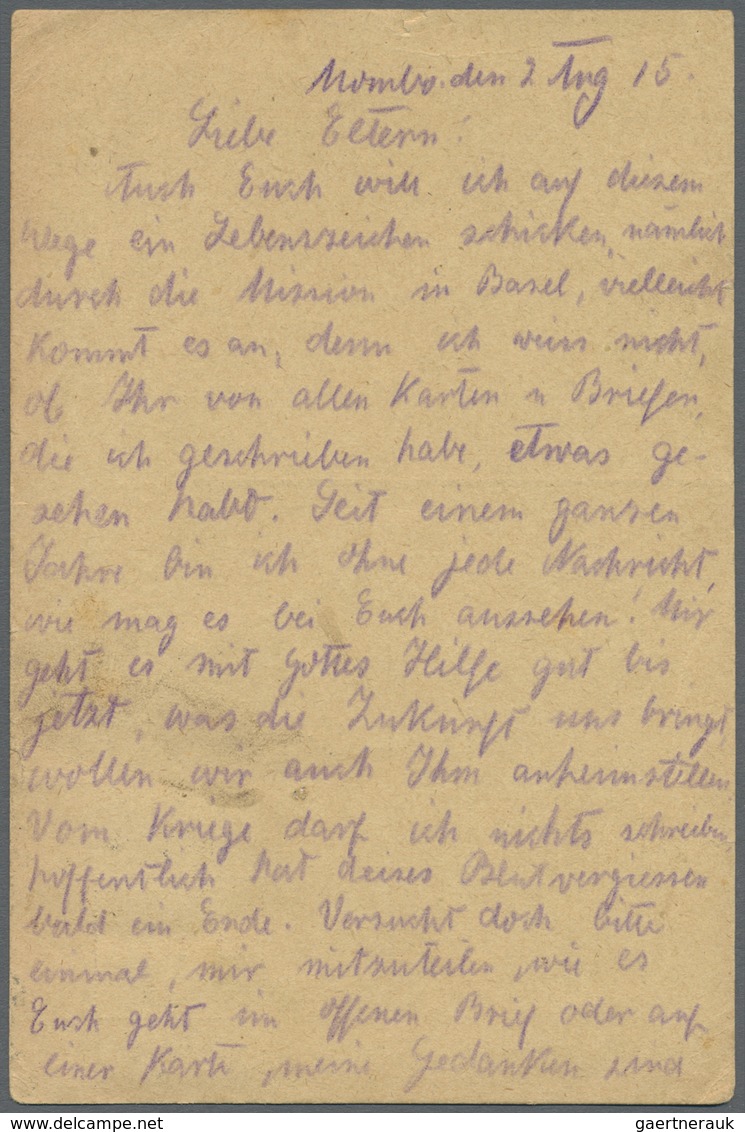 Br Deutsch-Ostafrika: 1915, 7 1/2 H Yacht Auf Feldpostkarte Ab MOMBO Am 3.3.15 Mit Rotem Zensurstempel - Afrique Orientale