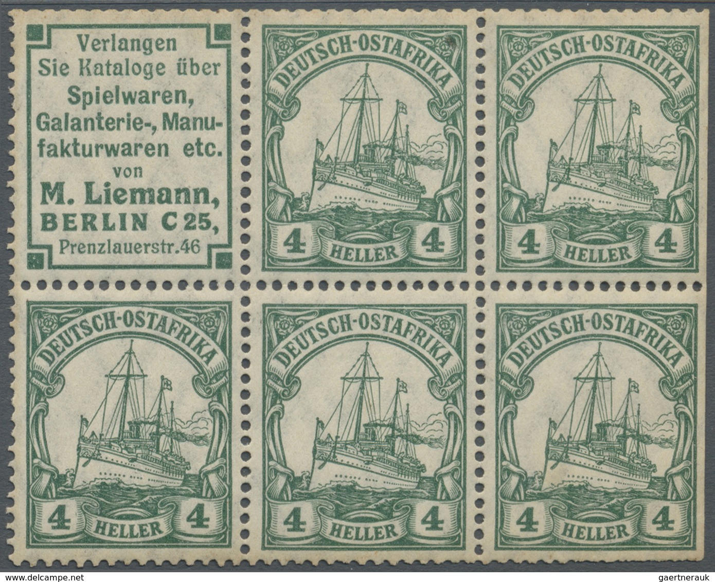 * Deutsch-Ostafrika - Zusammendrucke: 1912, Reklame M. Liemann + 4 H. Kaiseryacht Im Heftchenblatt Mit - Afrique Orientale