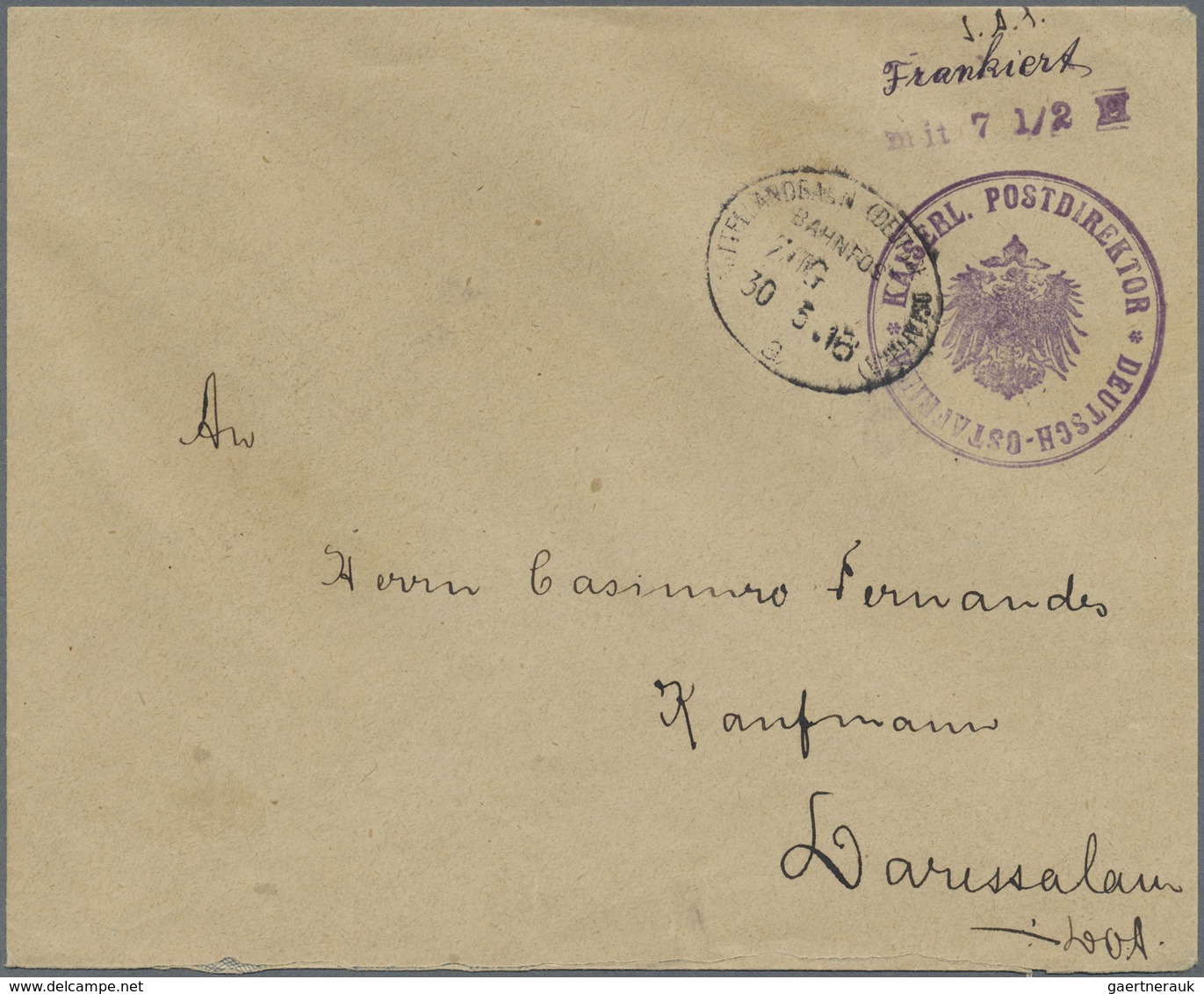 GA Deutsch-Ostafrika - Ganzsachen: 1915, Vorausfrankierter Umschlag 7½ H Mit Bahnpoststpl. Der Mittella - Afrique Orientale