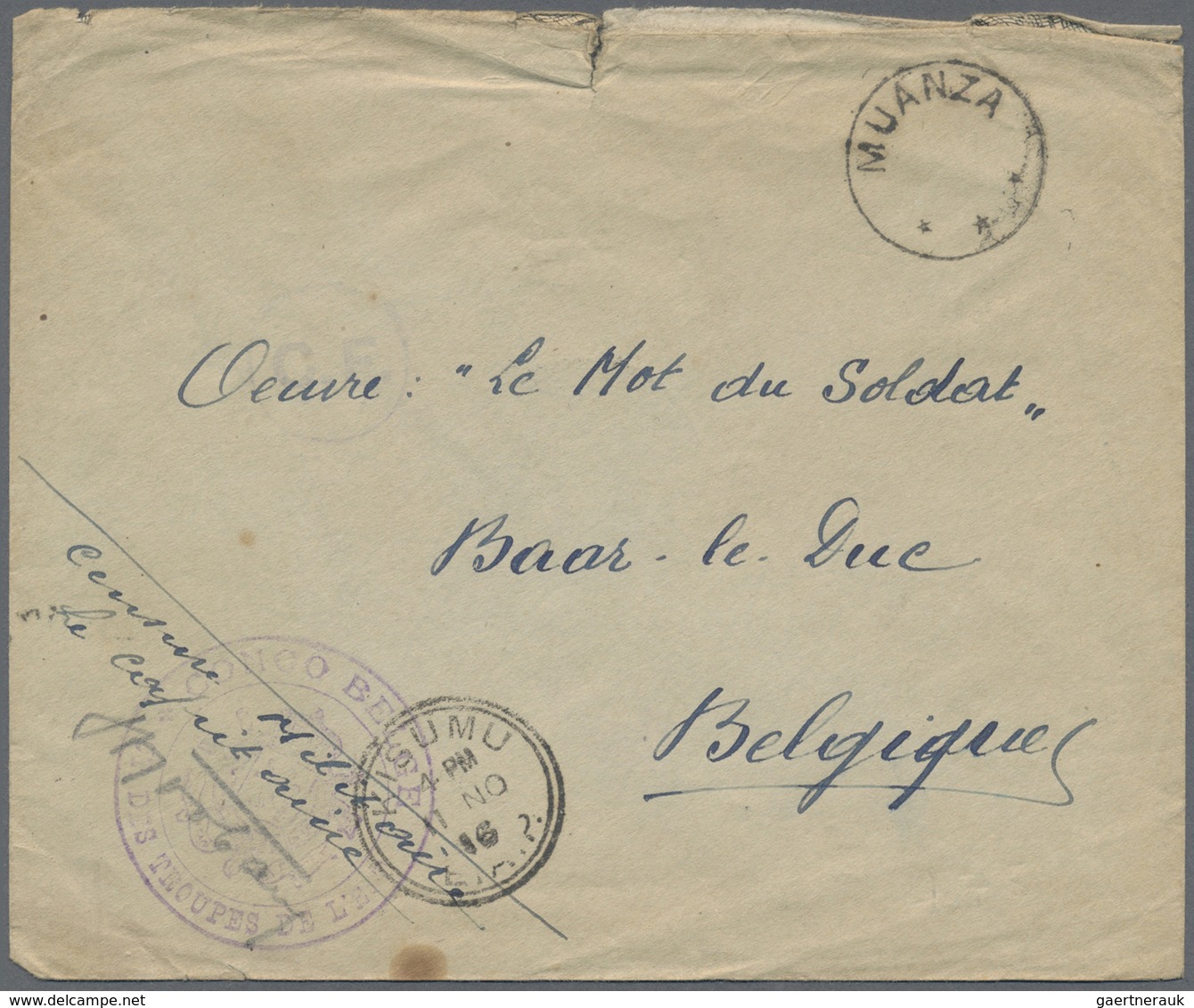 Br Deutsch-Ostafrika - Stempel: 1915. Stampless Military Mail Envelope (tear) Endorsed 'E.M.P. Des Trou - Deutsch-Ostafrika