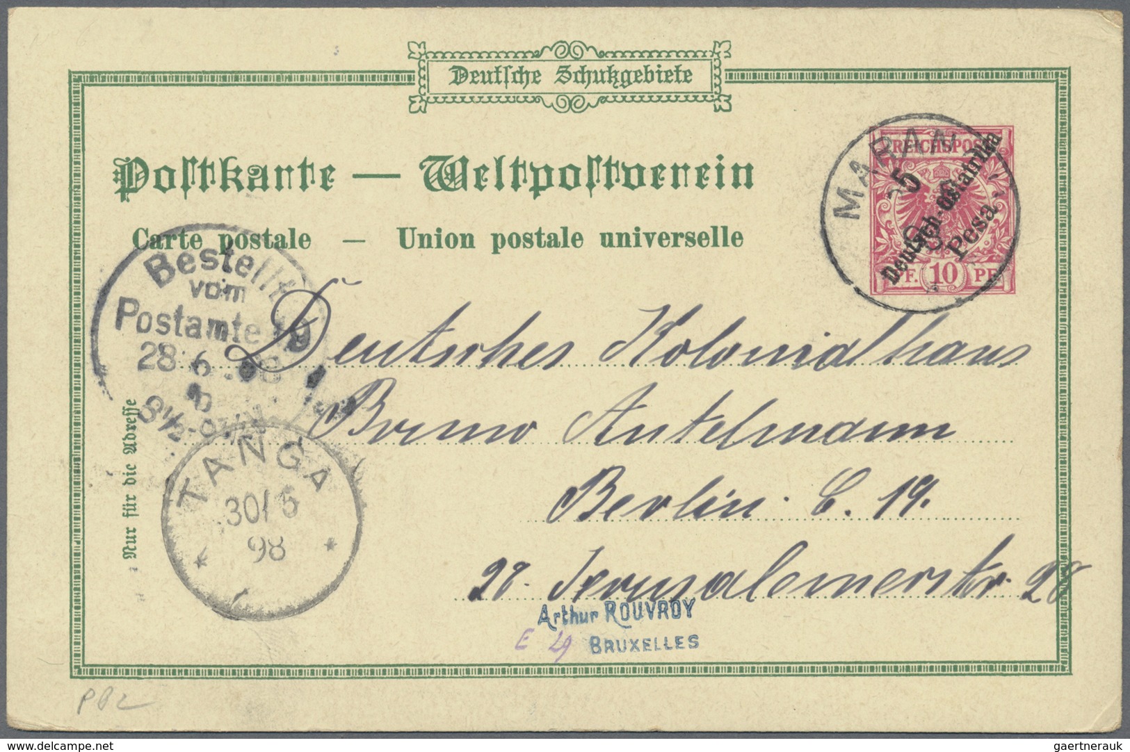 GA Deutsch-Ostafrika - Stempel: "MARANGU" Auf 5 Pesa Privat-GA-Karte "Gruss Aus Tanga" Vom 2.5.1898 Mit - Afrique Orientale