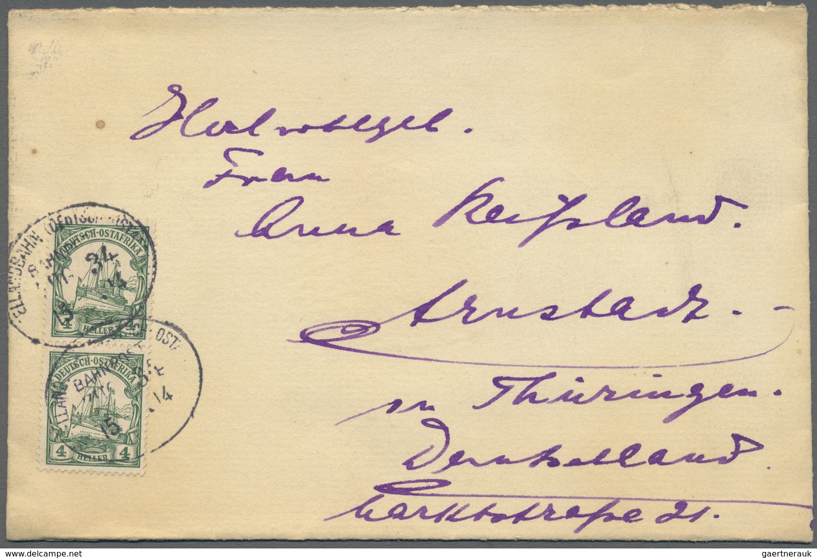 Br Deutsch-Ostafrika - Stempel: "MITTELLANDBAHN (DEUTSCH-OSTAFRIKA) BAHNPOST ZUG 34" (1914 Stempalabsch - Africa Orientale Tedesca