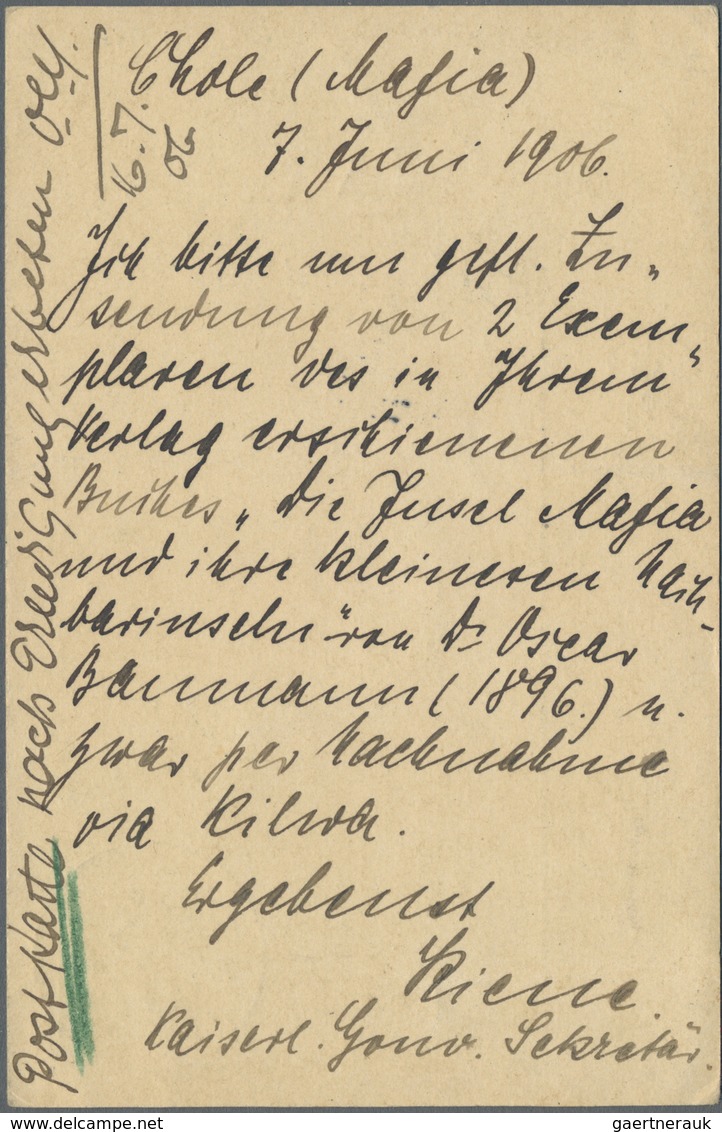 GA Deutsch-Ostafrika - Besonderheiten: 1906 (12.6.), 4 H. GA-Karte Aus "Chole"/Insel Mafia (7.6.) Vom K - Africa Orientale Tedesca