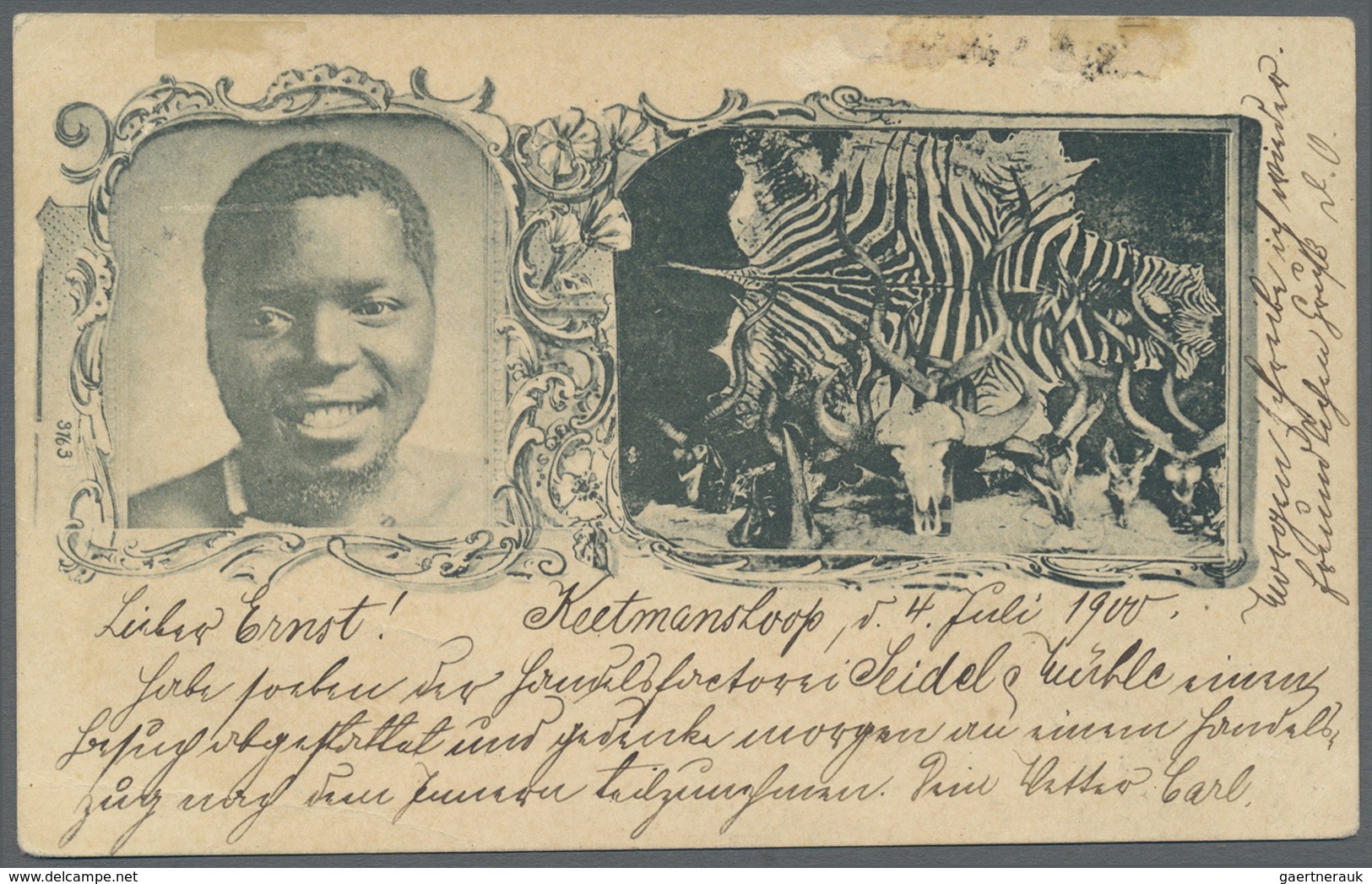 Br Deutsch-Südwestafrika: 1900 (4.7.), Diagonale Halbierung 10 Pfg. (Aufdruckausgabe) Auf AK (bildseiti - Deutsch-Südwestafrika