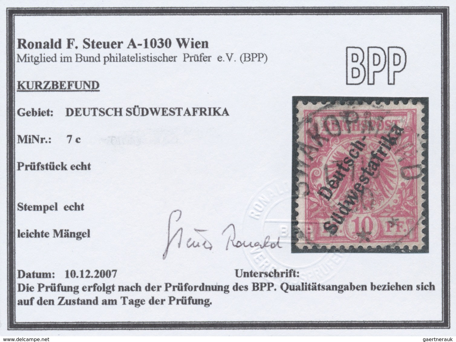 O Deutsch-Südwestafrika: 1898/99. 10 Pf Krone/Adler "Deutsch- / Südwestafrika", 1x B-Farbe Und 1x C-Fa - Deutsch-Südwestafrika