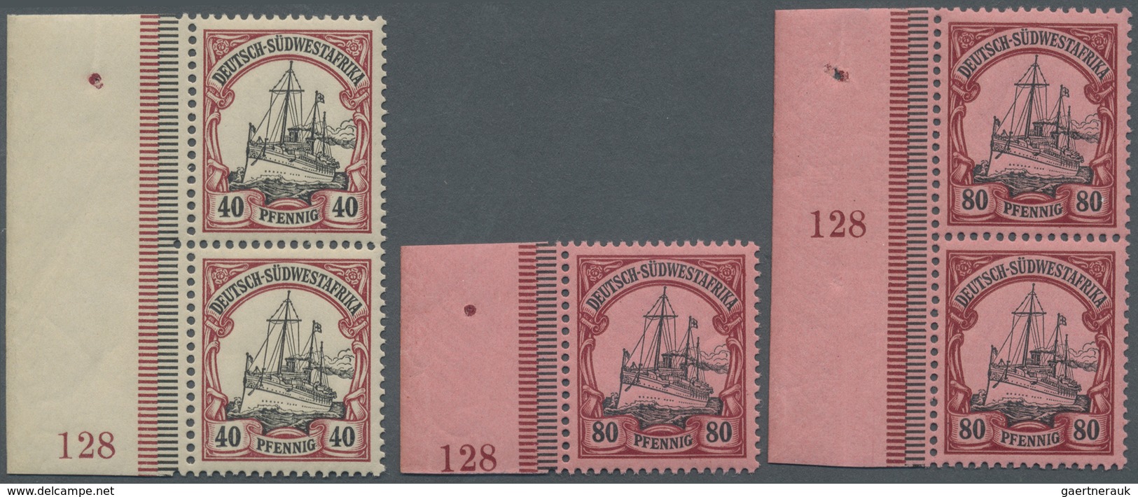 ** Deutsch-Südwestafrika: 1901, Drei Postfrische Randstücke, Jeweils Mit Randdruck "128". - Deutsch-Südwestafrika