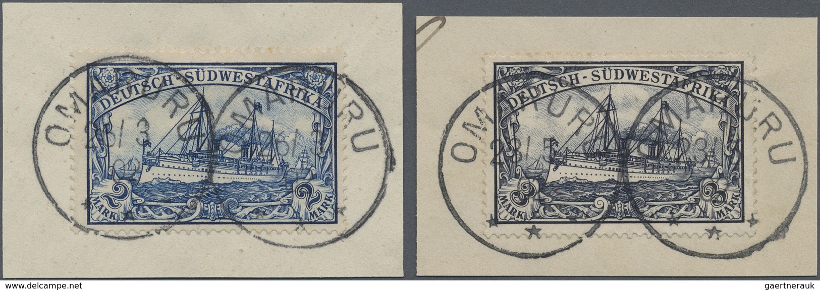 Brfst/O Deutsch-Südwestafrika: 1902, 2 M. Und 3 M., 2 Perfekte Luxus Briefstücke Je Mit Gutem Stempel OMARUR - Deutsch-Südwestafrika