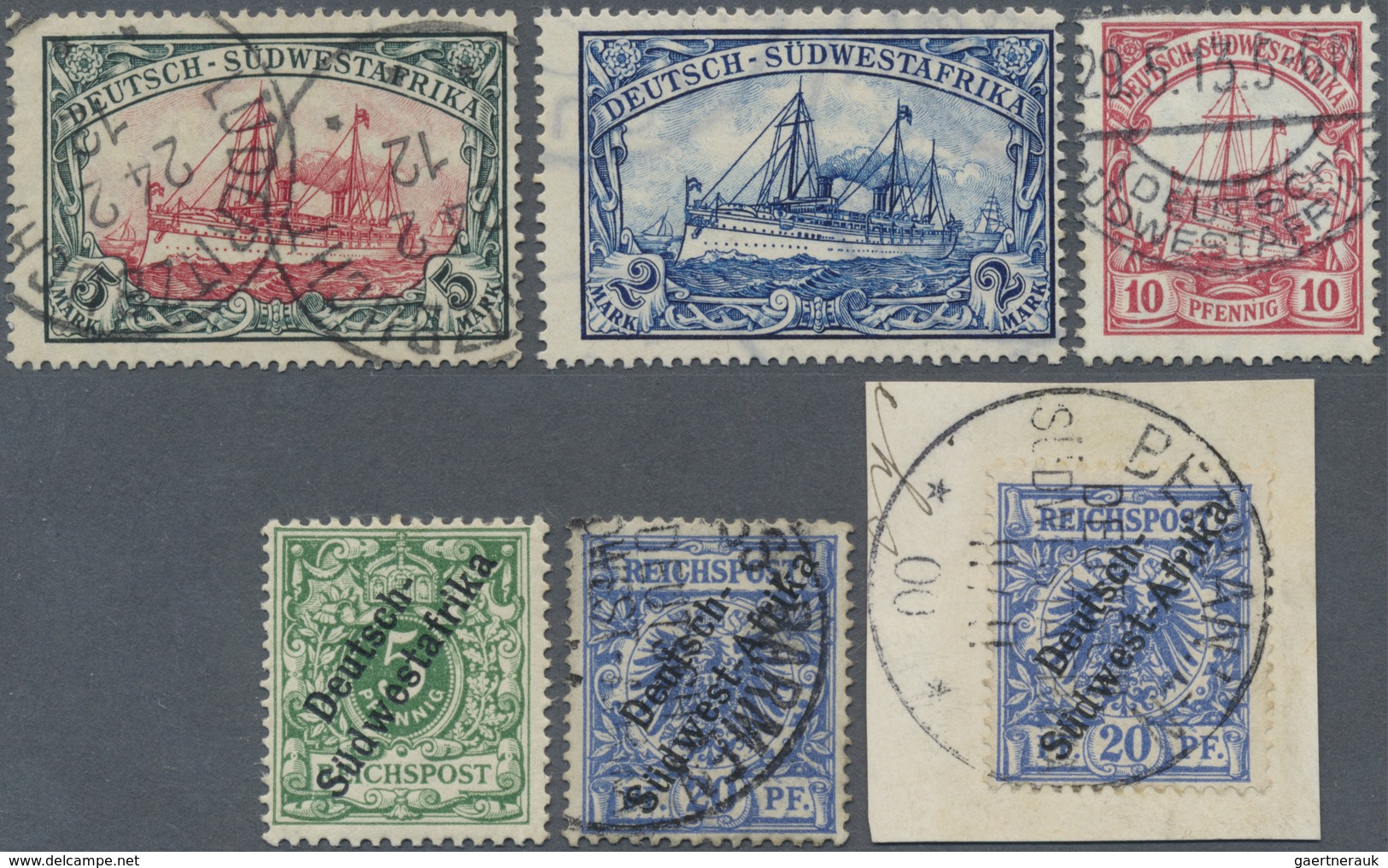 O/* Deutsch-Südwestafrika: 1898/1906. Schiffstype 5 Mark, Wz. 1, Sauber Gestempelt, Sowie 2 Weitere Wert - Deutsch-Südwestafrika