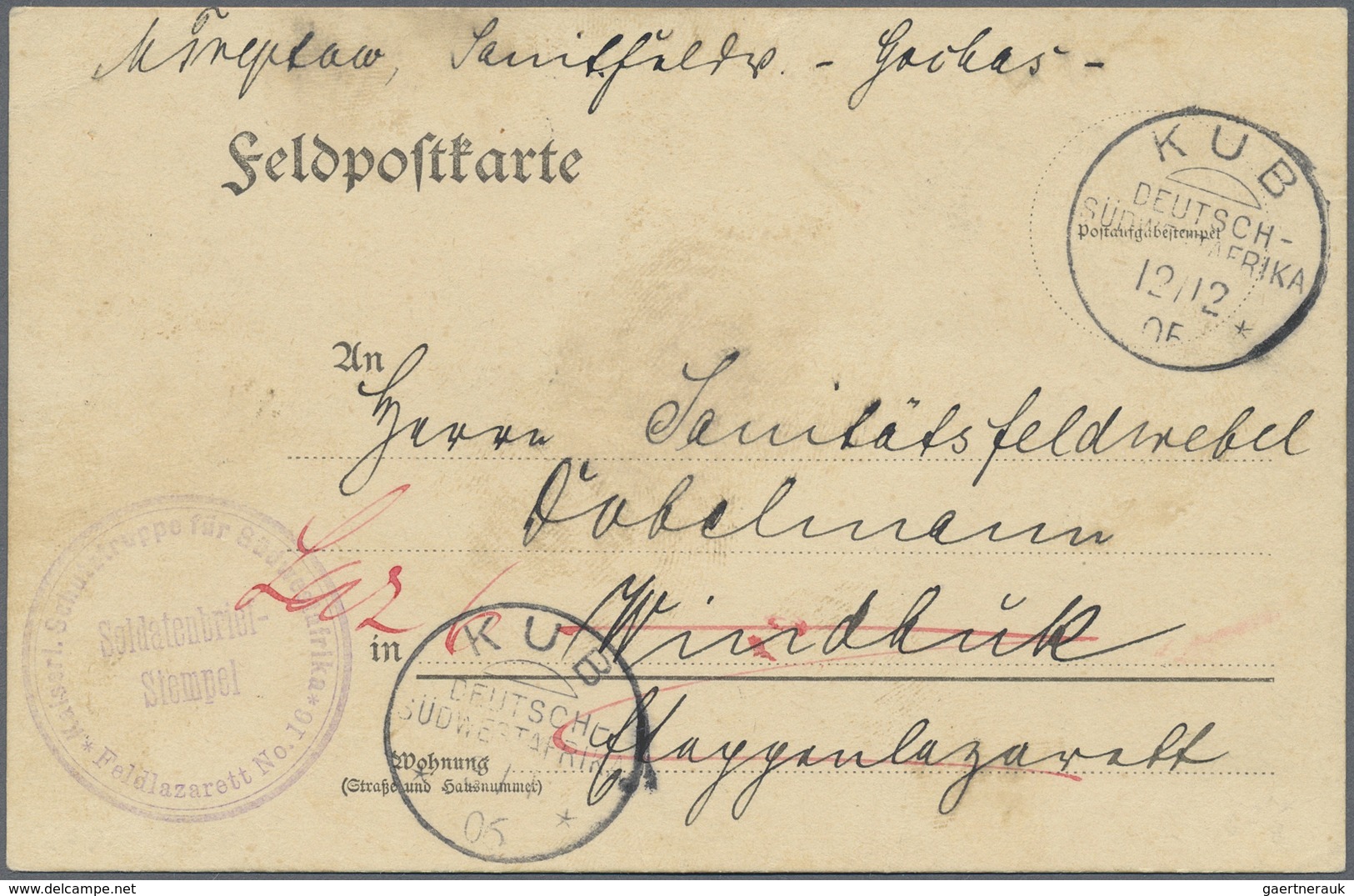 Br Deutsch-Südwestafrika - Stempel: 1905, Feldpostkarte Aus GOCHAS Mit Soldatenbriefstempel "Feldlazare - Deutsch-Südwestafrika