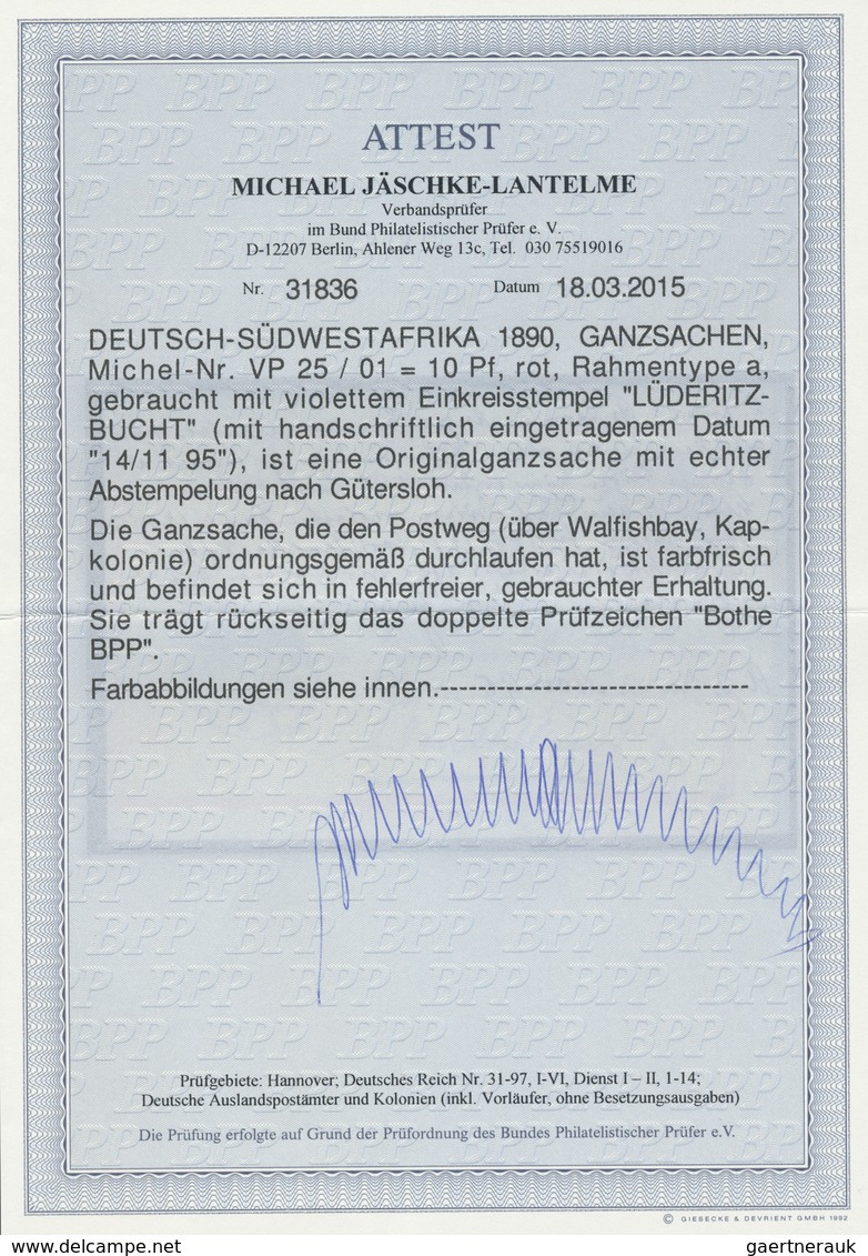 GA Deutsch-Südwestafrika - Stempel: "LÜDERRITZBUCHT (14.11.95", Klarer Violetter EKr. Mit Handschriftli - Deutsch-Südwestafrika