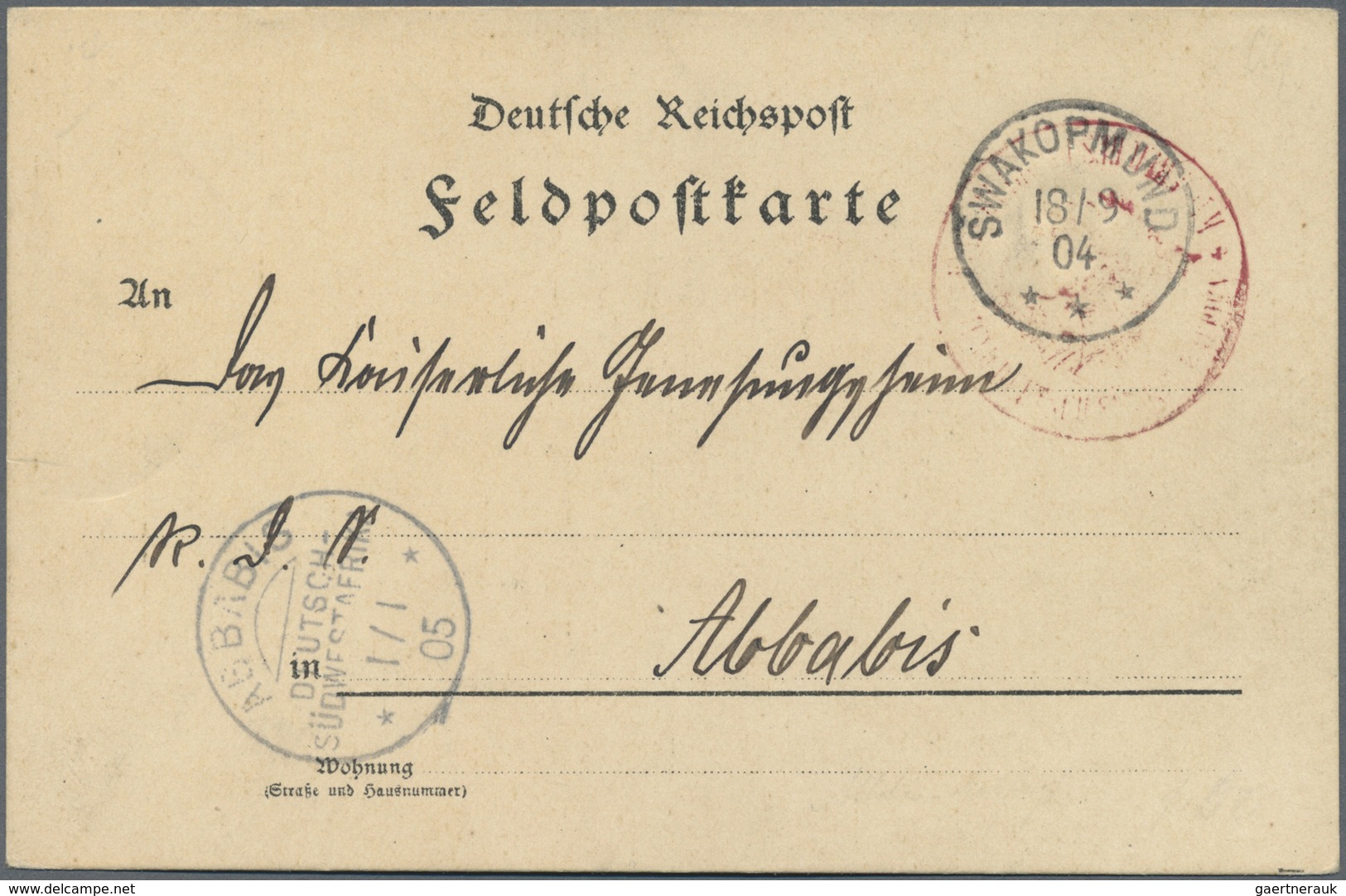 Br Deutsch-Südwestafrika - Stempel: 1905, Feldpost-Karte Mit Rotem Adler-Militärstempel Und K1 "SWAKOPM - Deutsch-Südwestafrika