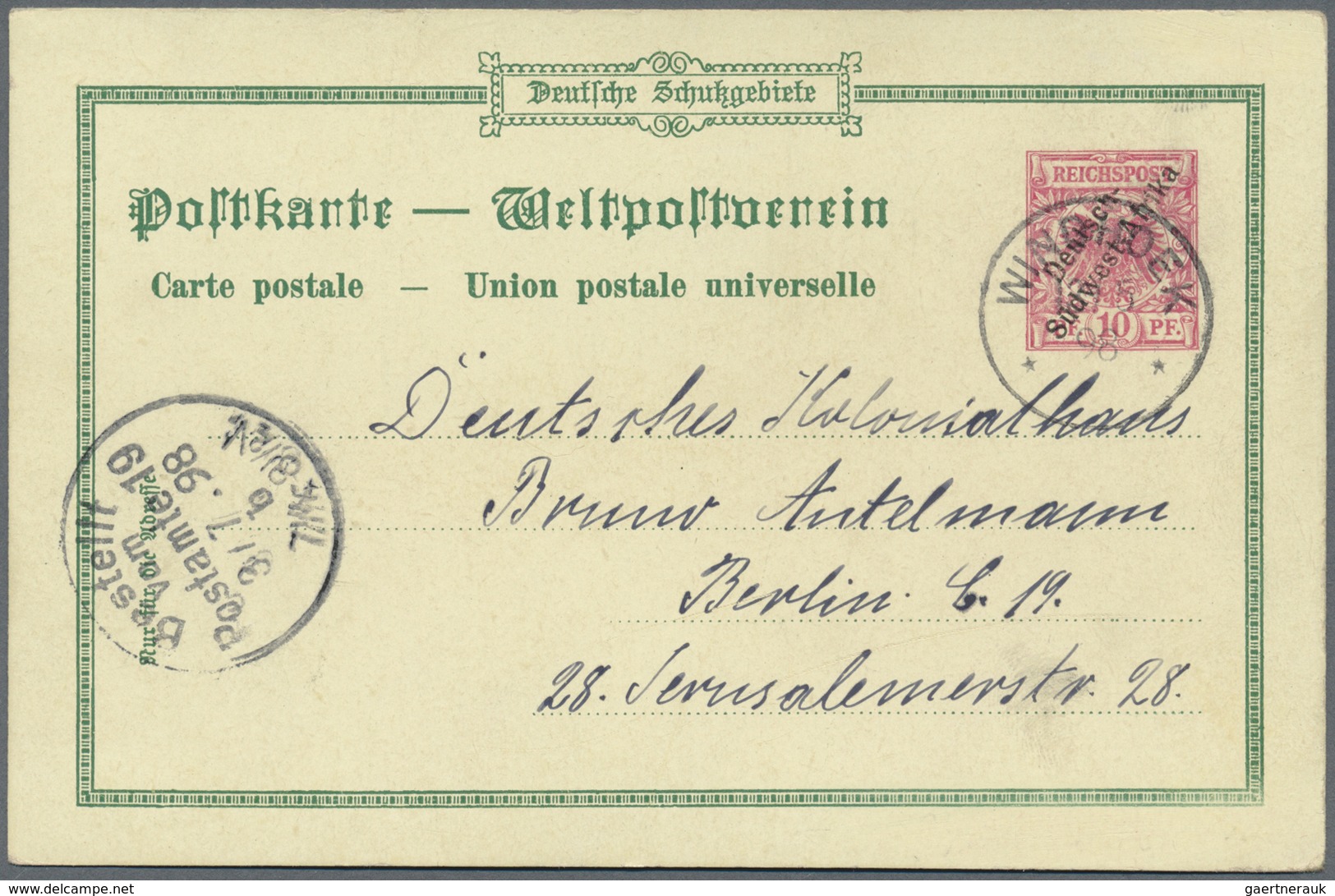 GA Deutsch-Südwestafrika - Ganzsachen: 1898/1899. Lot Von 3 Privat-Postkarten 10 Pf Krone/Adler "Deutsc - Sud-Ouest Africain Allemand