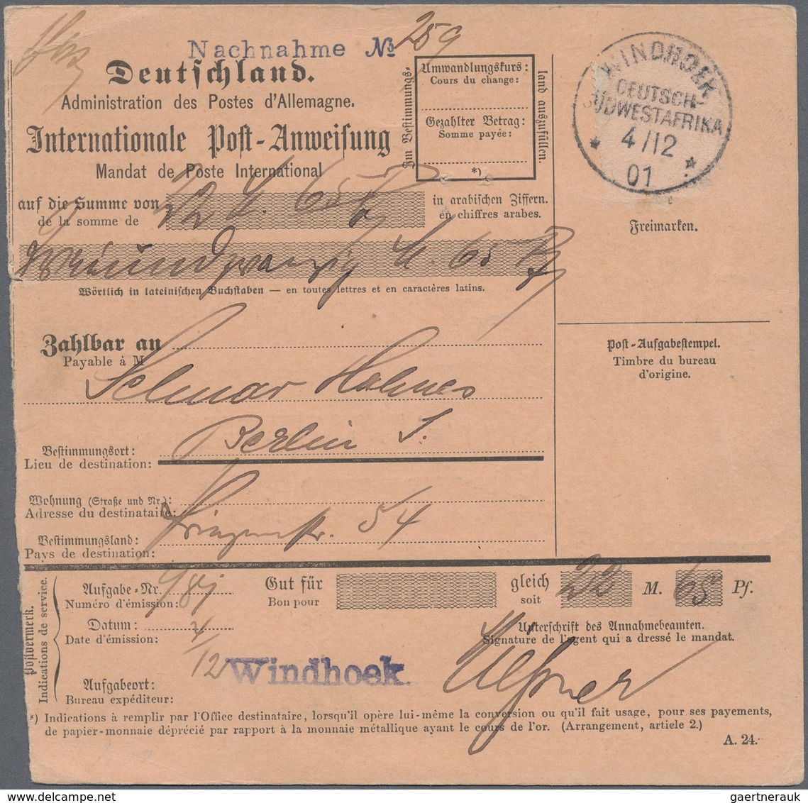 Br Deutsch-Südwestafrika - Besonderheiten: 1901, "WINDHOEK DEUTSCH-SÜDWESTAFRIKA 4.12.01" Auf Internati - Sud-Ouest Africain Allemand