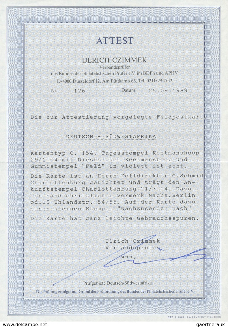 Br Deutsch-Südwestafrika - Besonderheiten: 1904 (29.1.), Provisorische FP-Karte (Vogenbeck PFPK Nr. 3 F - Deutsch-Südwestafrika