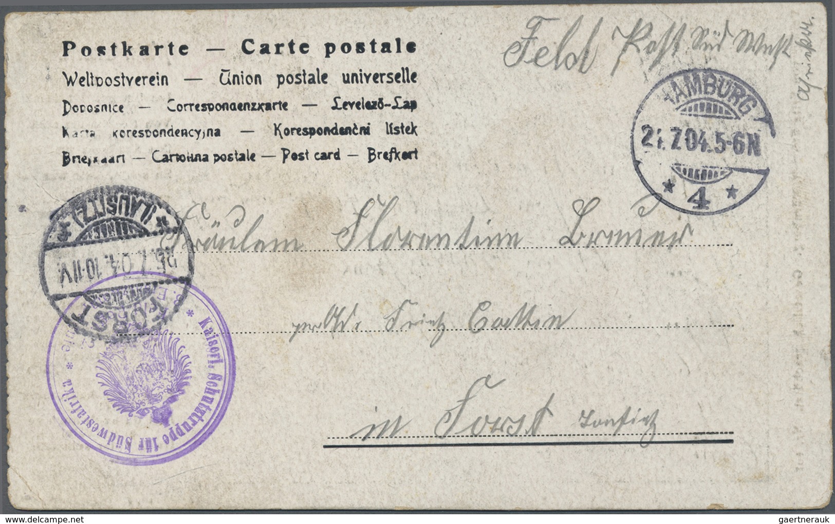 Br Deutsch-Südwestafrika - Besonderheiten: 1904, HERERO-AUFSTAND; Portofreie Feldpostkarte  Aus HAMBURG - Sud-Ouest Africain Allemand