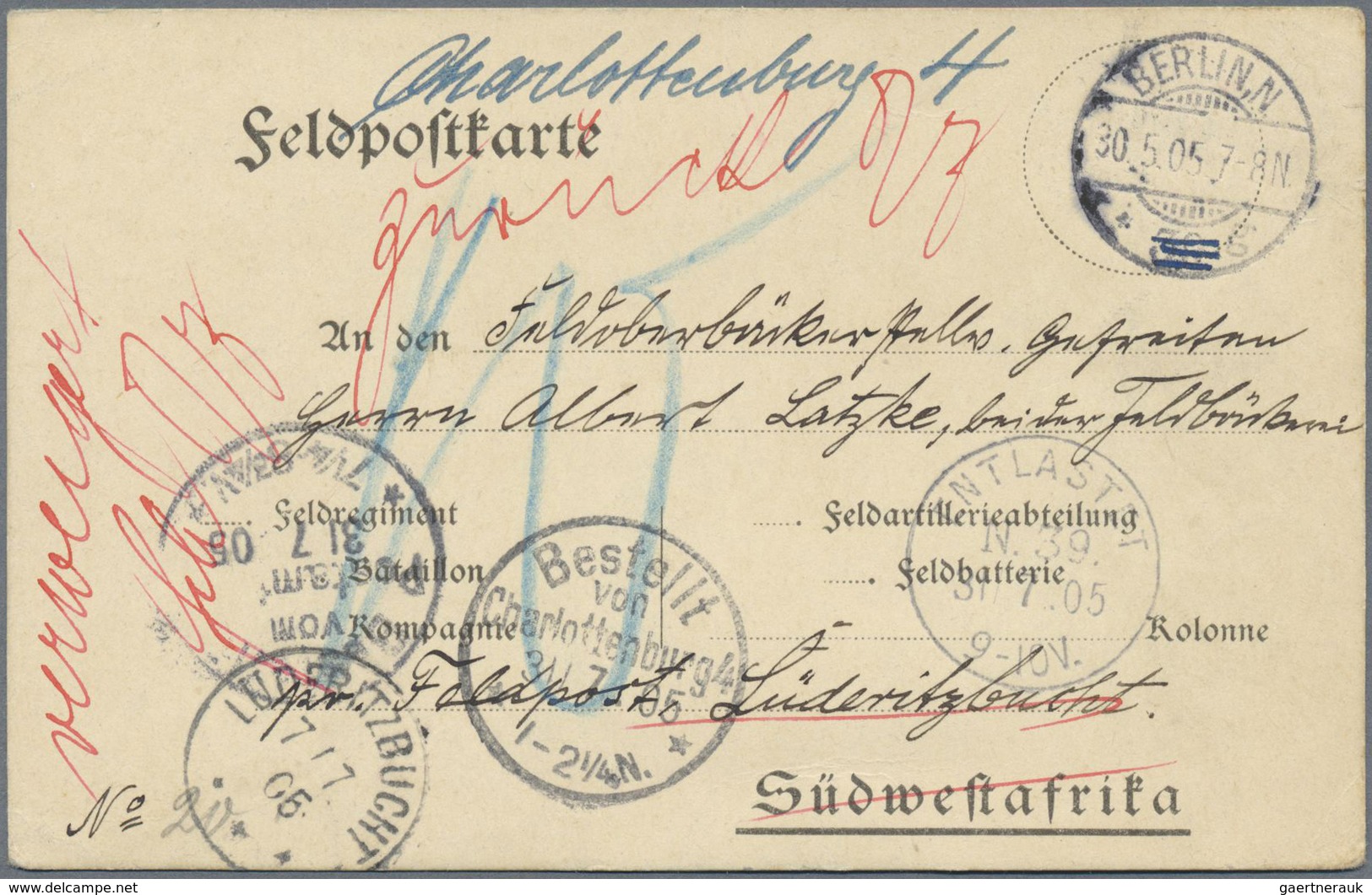 Br Deutsch-Südwestafrika - Besonderheiten: 1905 (30.5.), FP-Vordruckkarte Heimat-DSWA (Vogenbeck Nr. 1) - Deutsch-Südwestafrika