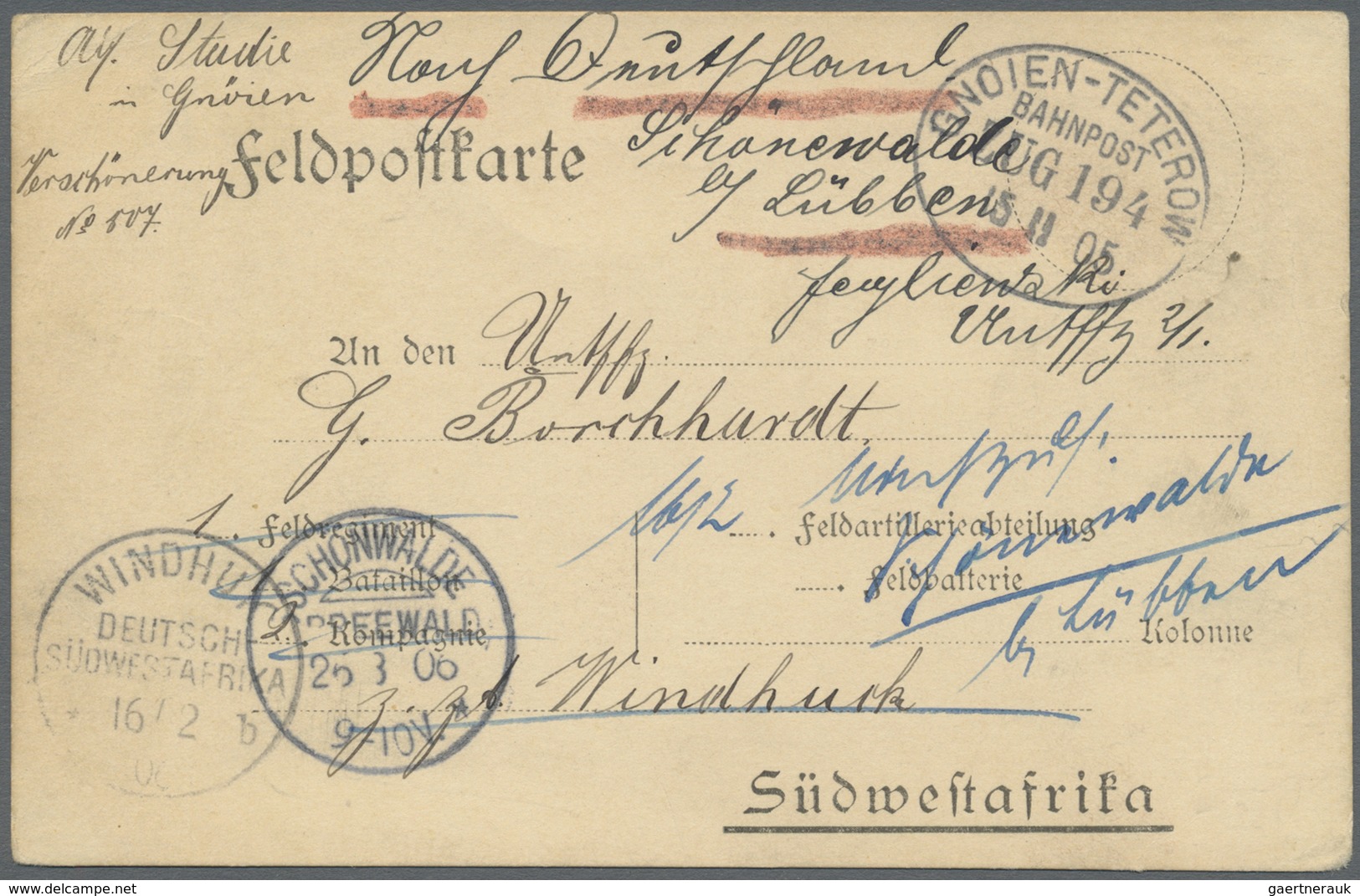 Br Deutsch-Südwestafrika - Besonderheiten: 1905 (15.11.), FP-Vordruckkarte Für Den Postverkehr Heimat-D - Deutsch-Südwestafrika