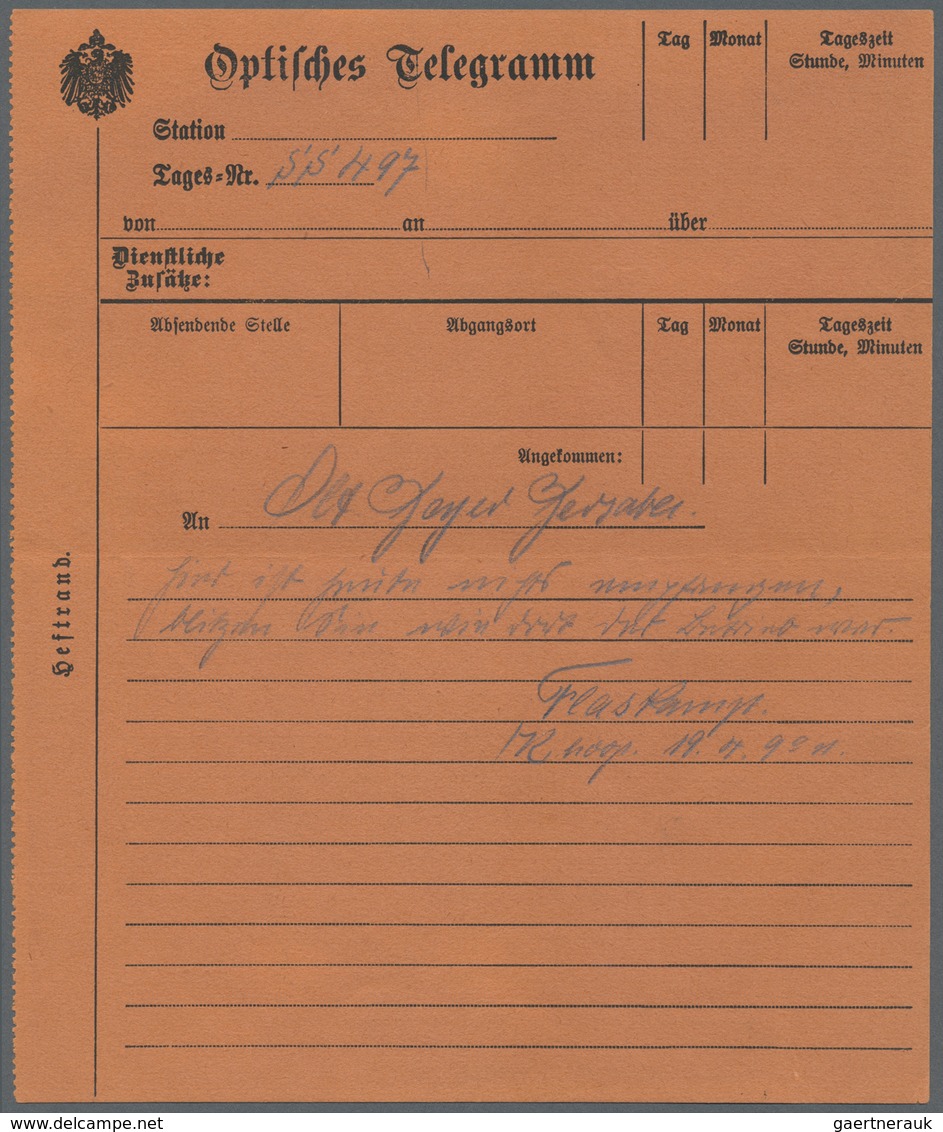 Br Deutsch-Südwestafrika - Besonderheiten: 1905 (ca.), Optisches Telegramm-Formular Gebraucht Mit Tages - Deutsch-Südwestafrika