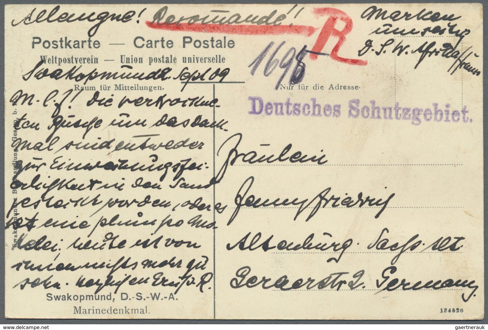 Br Deutsch-Südwestafrika - Besonderheiten: 1909 "Deutsche Seepost, Ostafrikanische Hauptlinie 22.9.09" - Duits-Zuidwest-Afrika