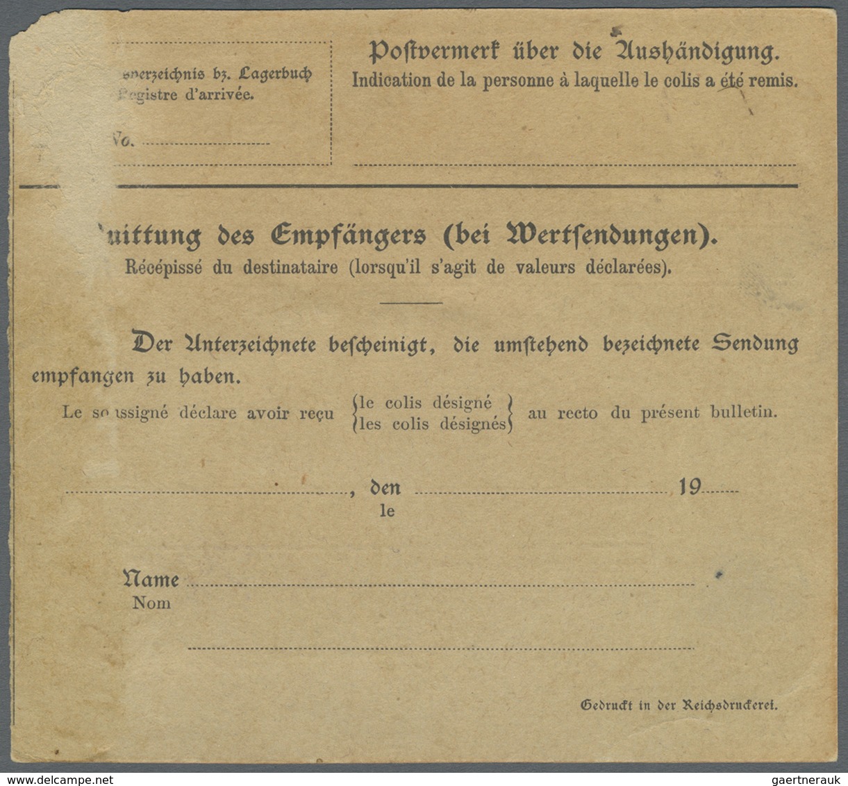 Br Deutsch-Südwestafrika - Besonderheiten: 1914, "BRACKWASSER DEUTSCH-SÜDWESTAFRIKA 24.11.14" Paketkart - Sud-Ouest Africain Allemand