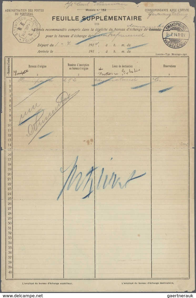 Br Deutsch-Südwestafrika - Besonderheiten: 1914, Portugiesisches Formular "FEUILLE SUPPLEMENTAIRE" Mit - Africa Tedesca Del Sud-Ovest