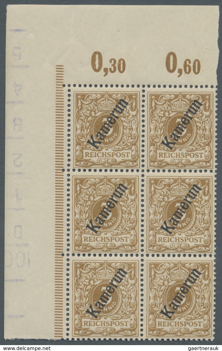 ** Deutsche Kolonien - Kamerun: 1898, 3 Pf. Hellocker, 6er-Block Mit Linker, Oberer Bogenecke, Zusätzli - Camerun