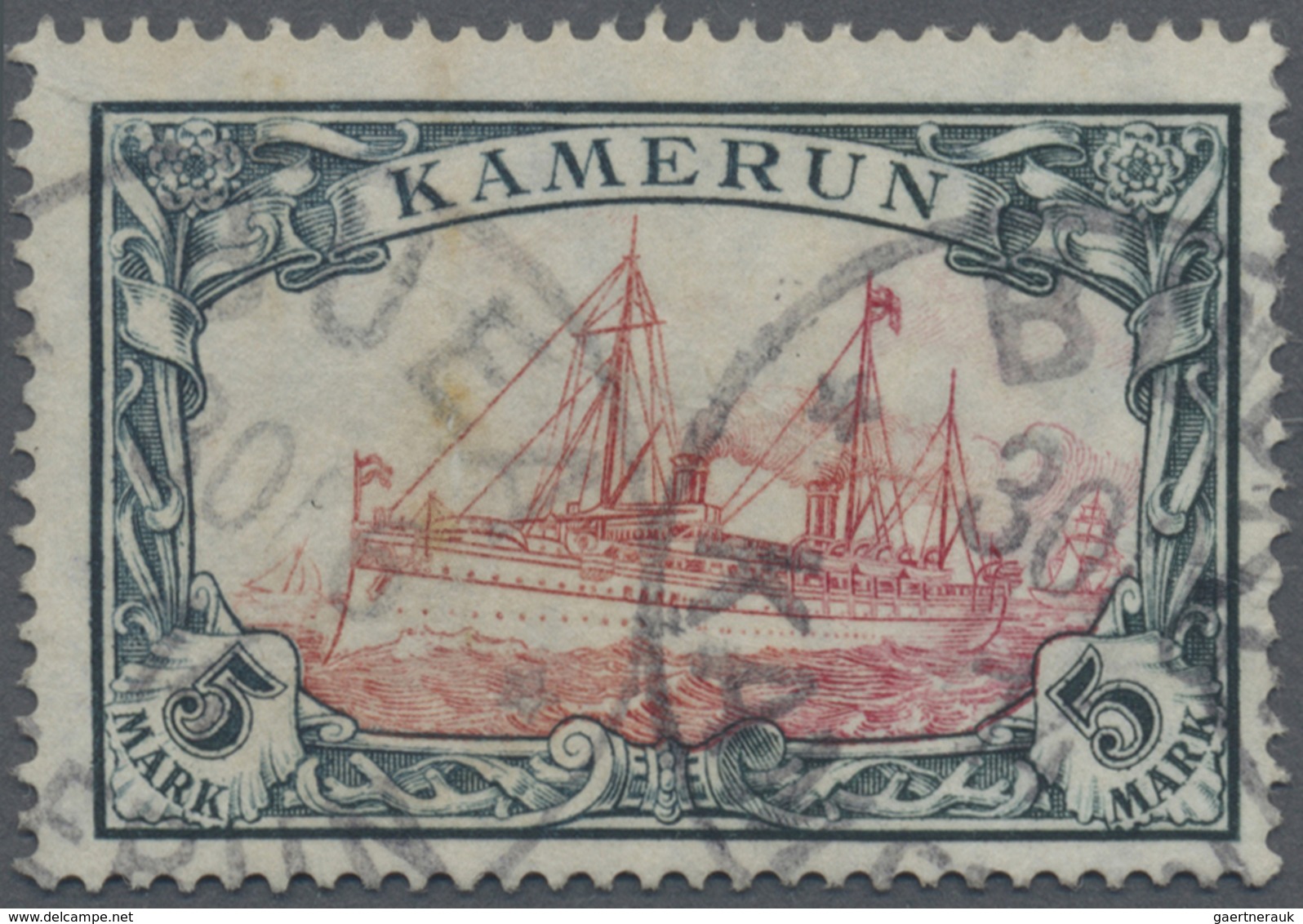 O Deutsche Kolonien - Kamerun: 1905. 5 Mk. Grünschwarz/rot Mit Wasserzeichen Rauten, Sehr Schönes Beda - Camerun
