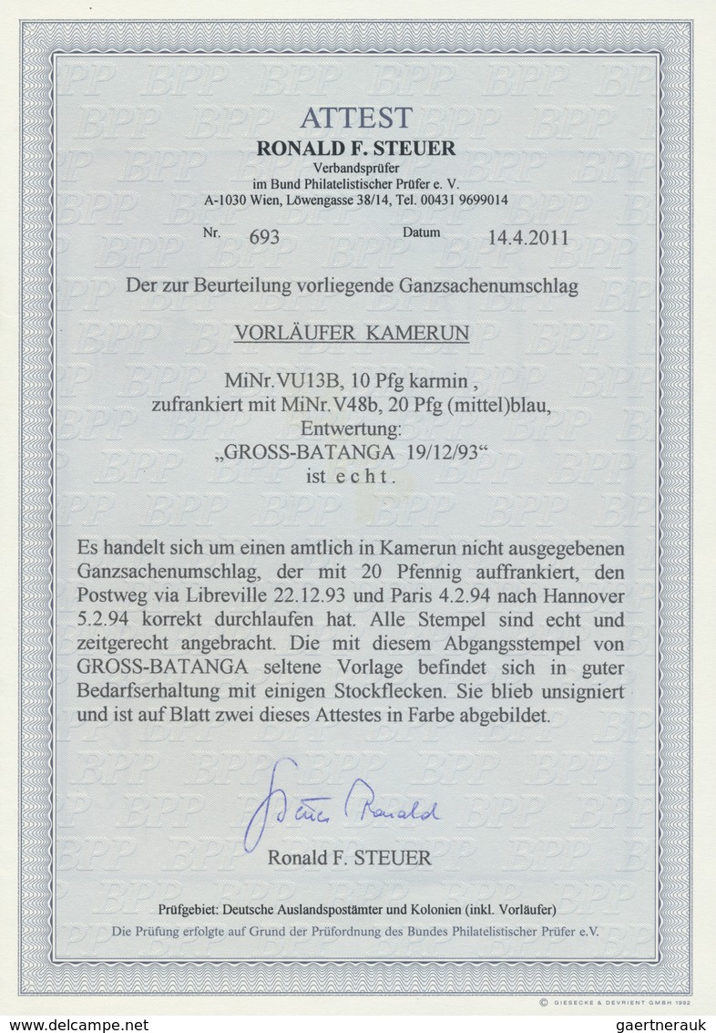 Br Deutsche Kolonien - Kamerun - Stempel: "GROSS-BATANGA 19.12.93", Zwei Glasklare Abschläge Auf 10 Pfg - Cameroun