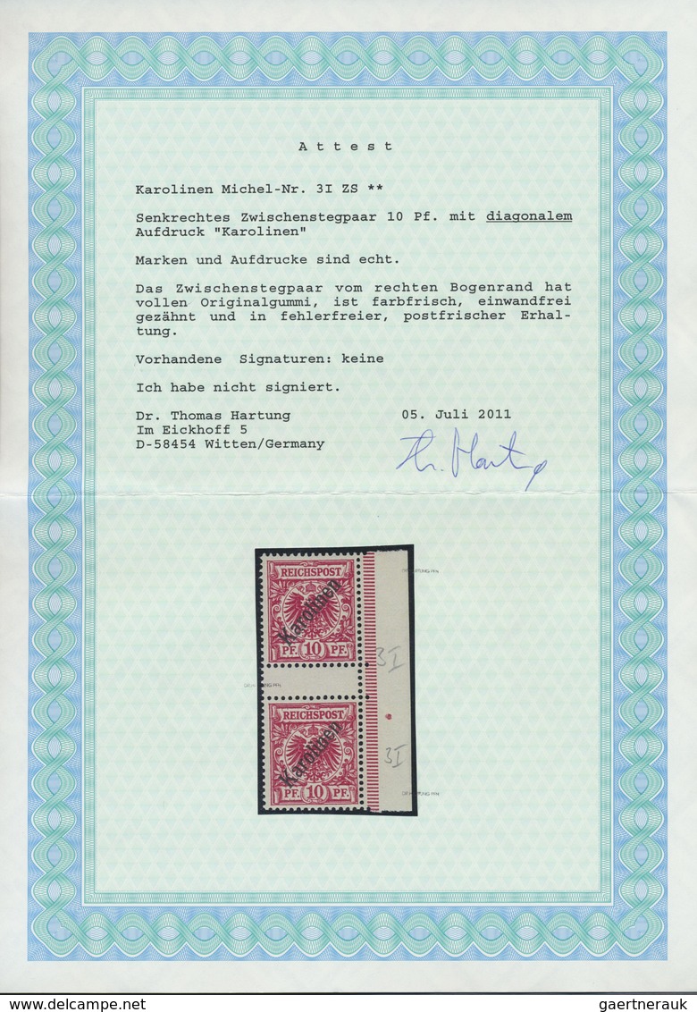 ** Deutsche Kolonien - Karolinen: 1899, 10 Pfg. Mit Diagonalem Aufdruck, Zwischenstegpaar, Postfrisch, - Karolinen