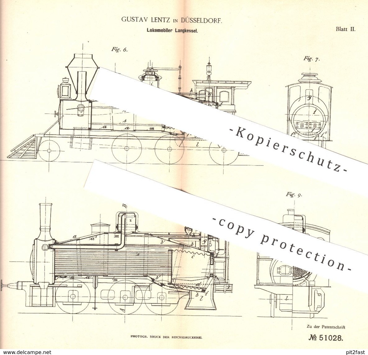 Original Patent - Gustav Lentz , Düsseldorf , 1889 , Lokomobiler Langkessel | Dampfkessel , Kessel , Lokomotive !!! - Historische Dokumente